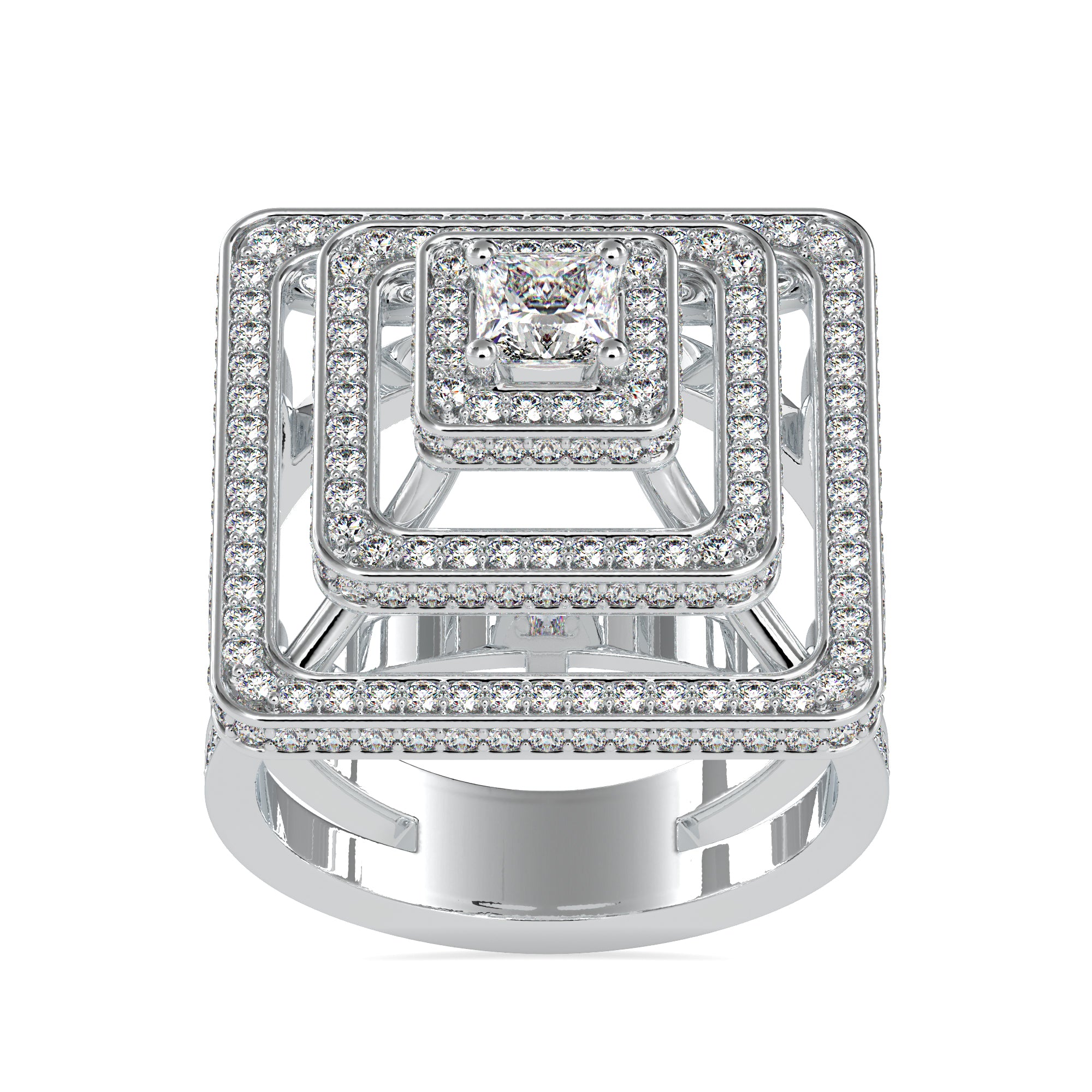 0.30cts. Princess Cut Diamond Solitaire Platinum Triple Halo Split Shank Engagement Ring JL PT 0172