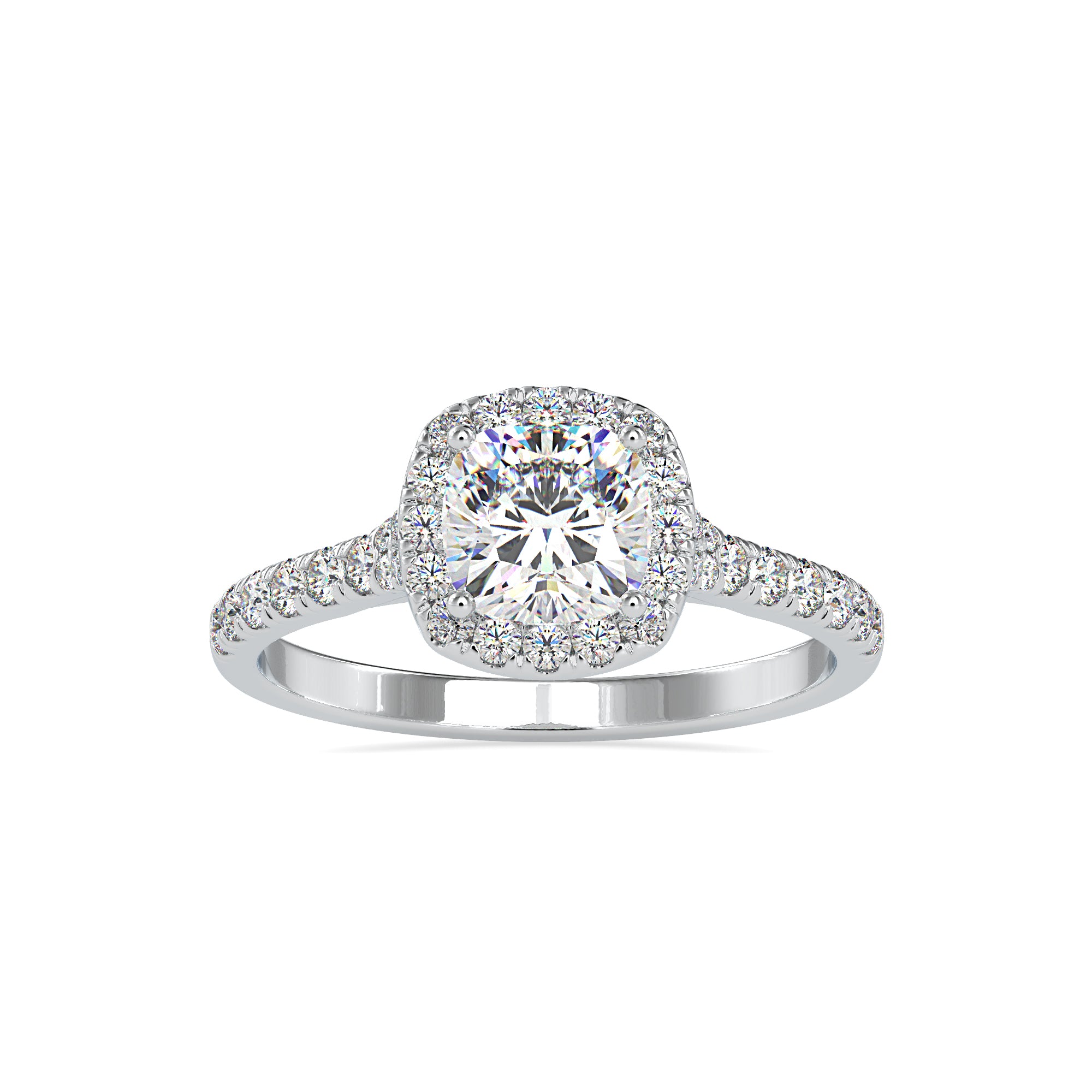 0.50cts. Cushion Cut Solitaire Platinum Halo Diamond Shank Solitaire Engagement Ring JL PT 0193