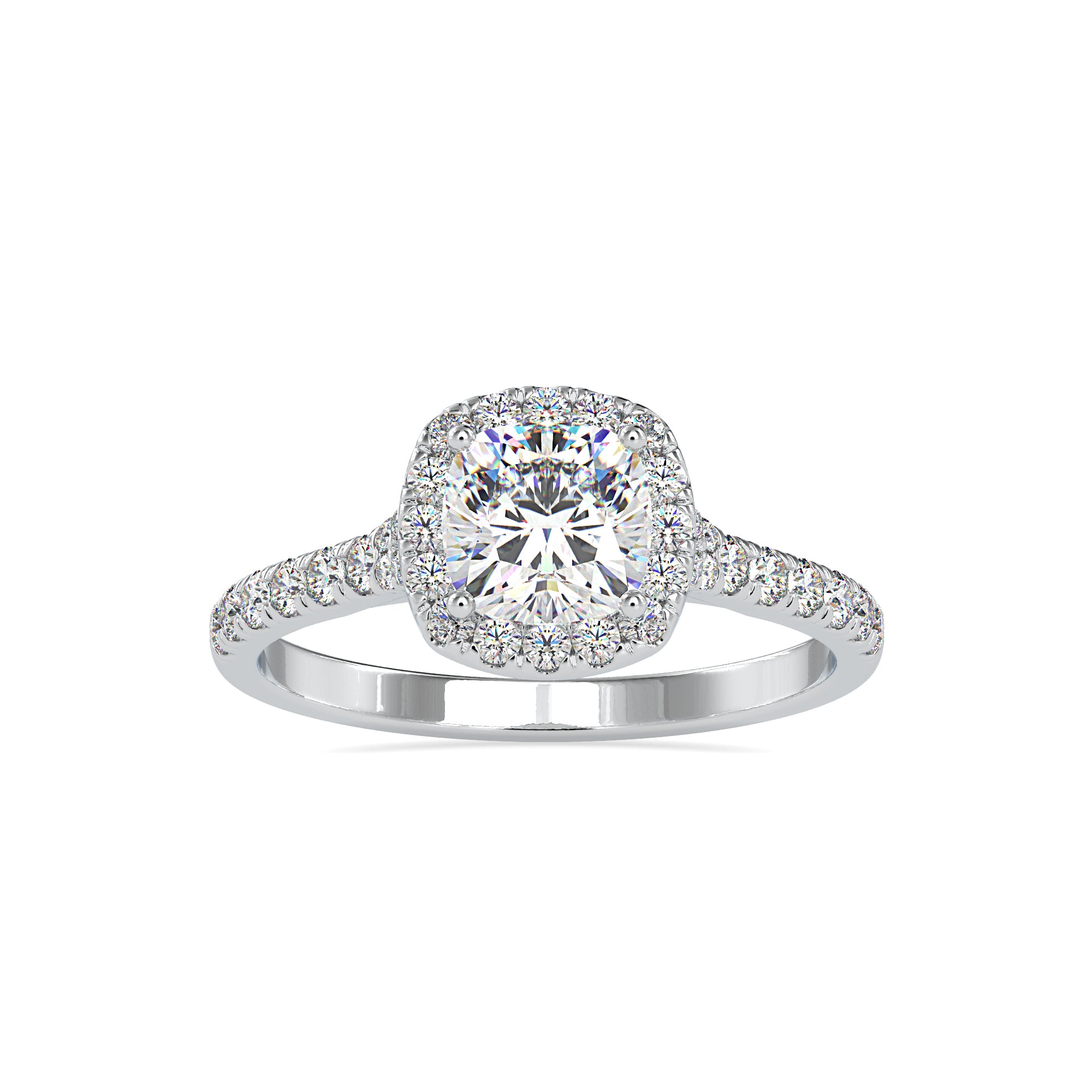 0.50cts. Cushion Cut Solitaire Platinum Halo Diamond Shank Solitaire Engagement Ring JL PT 0193   Jewelove.US