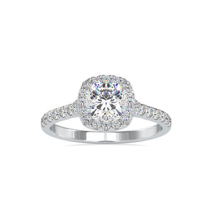 0.50cts. Cushion Cut Solitaire Platinum Halo Diamond Shank Solitaire Engagement Ring JL PT 0193
