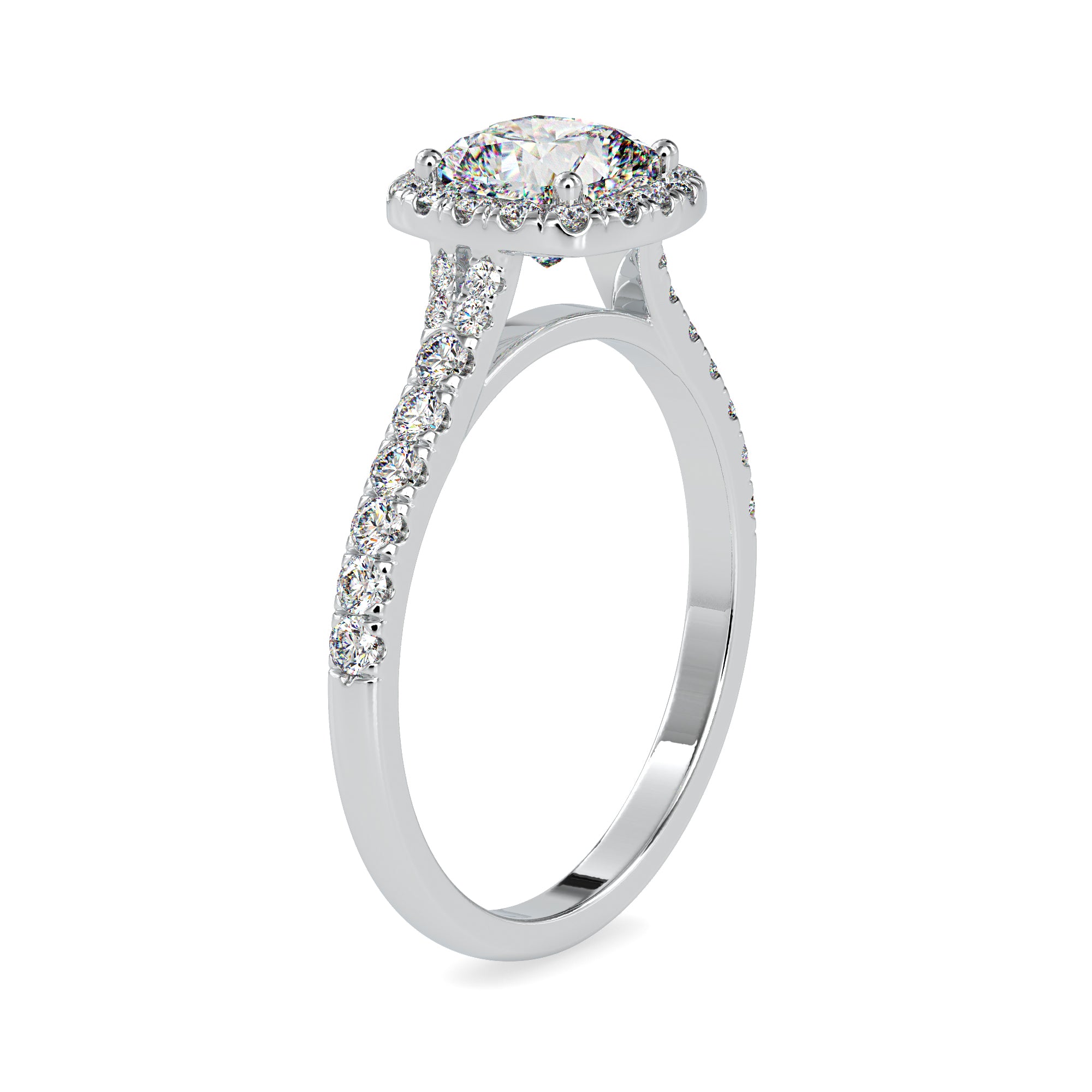 0.50cts. Cushion Cut Solitaire Platinum Halo Diamond Shank Solitaire Engagement Ring JL PT 0193   Jewelove.US