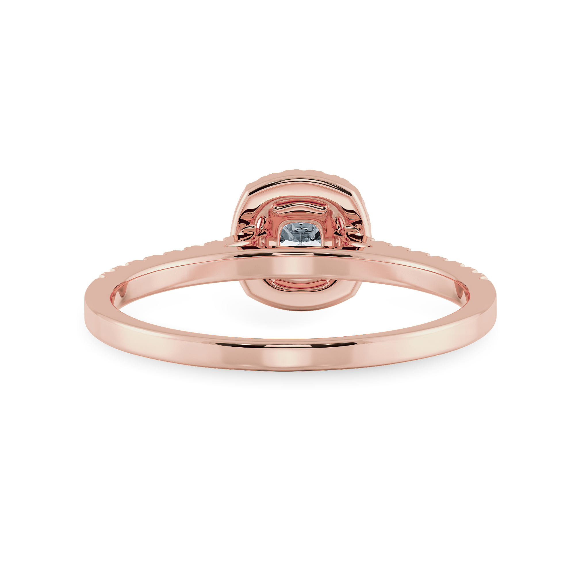 0.50cts. Cushion Cut Solitaire Halo Diamond Shank 18K Rose Gold Ring JL AU 1195R   Jewelove.US