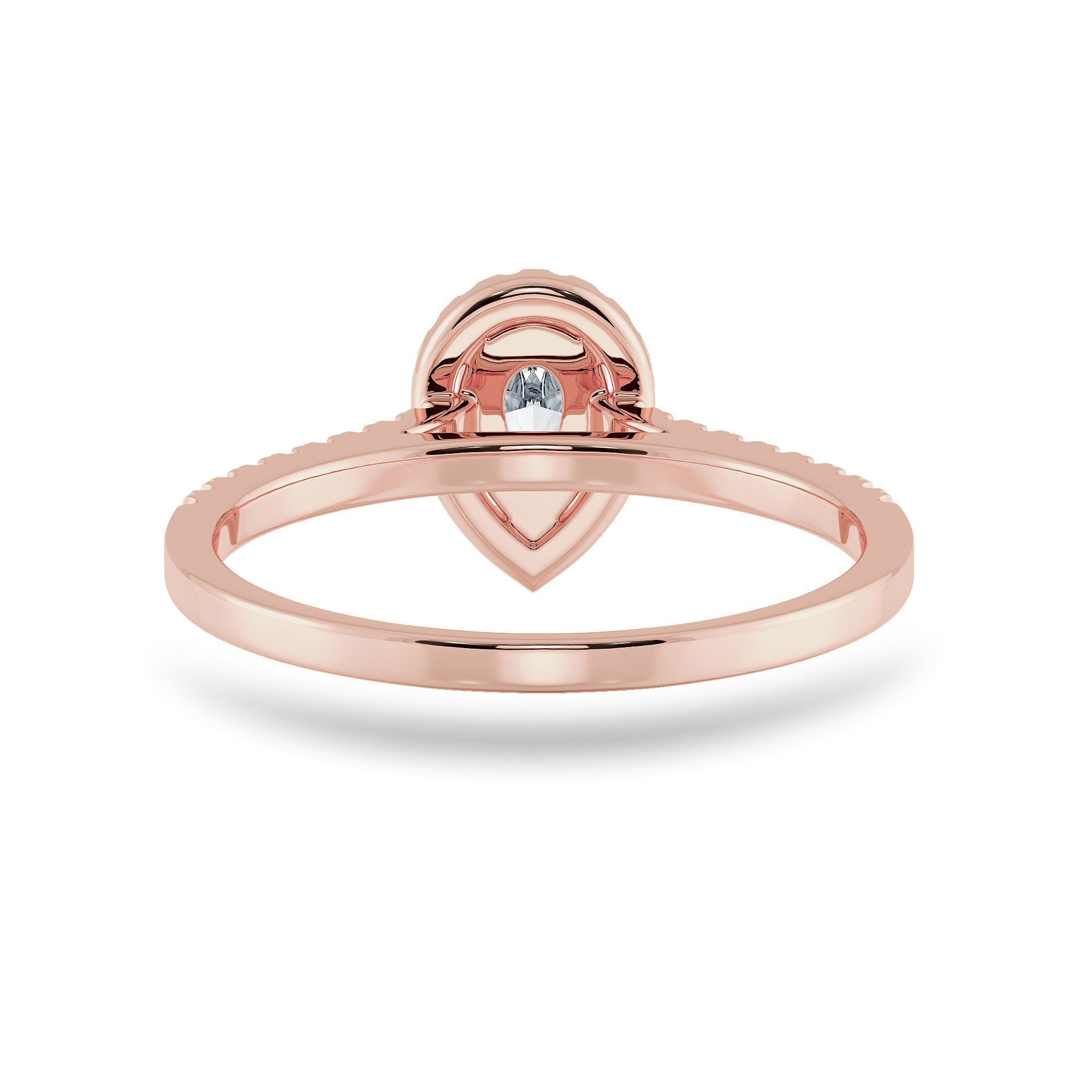 0.70cts. Pear Cut Solitaire Halo Diamond Shank 18K Rose Gold Ring JL AU 1200R-B   Jewelove.US
