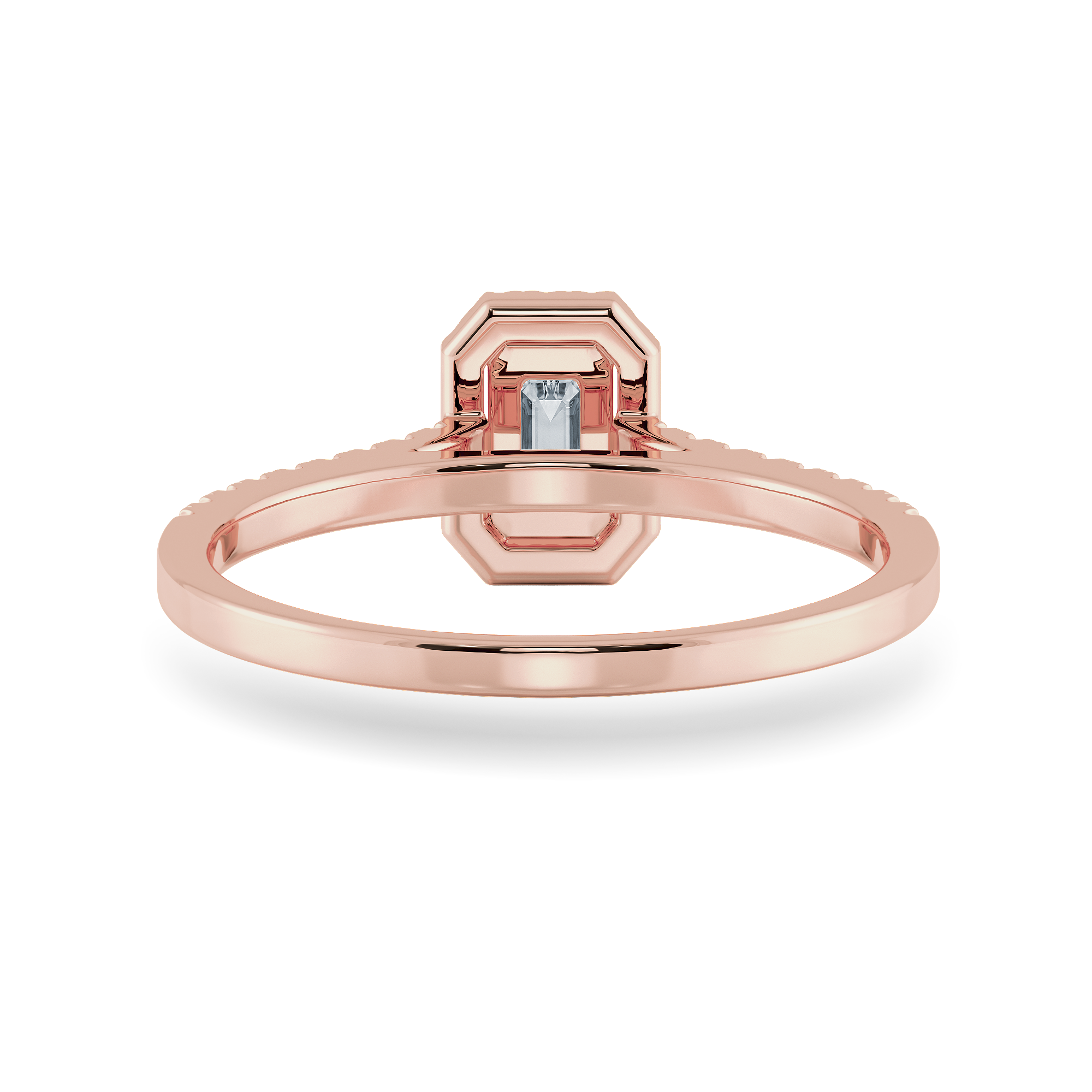 0.30cts. Emerald Cut Solitaire Halo Diamond Shank 18K Rose Gold Ring JL AU 1197R   Jewelove.US