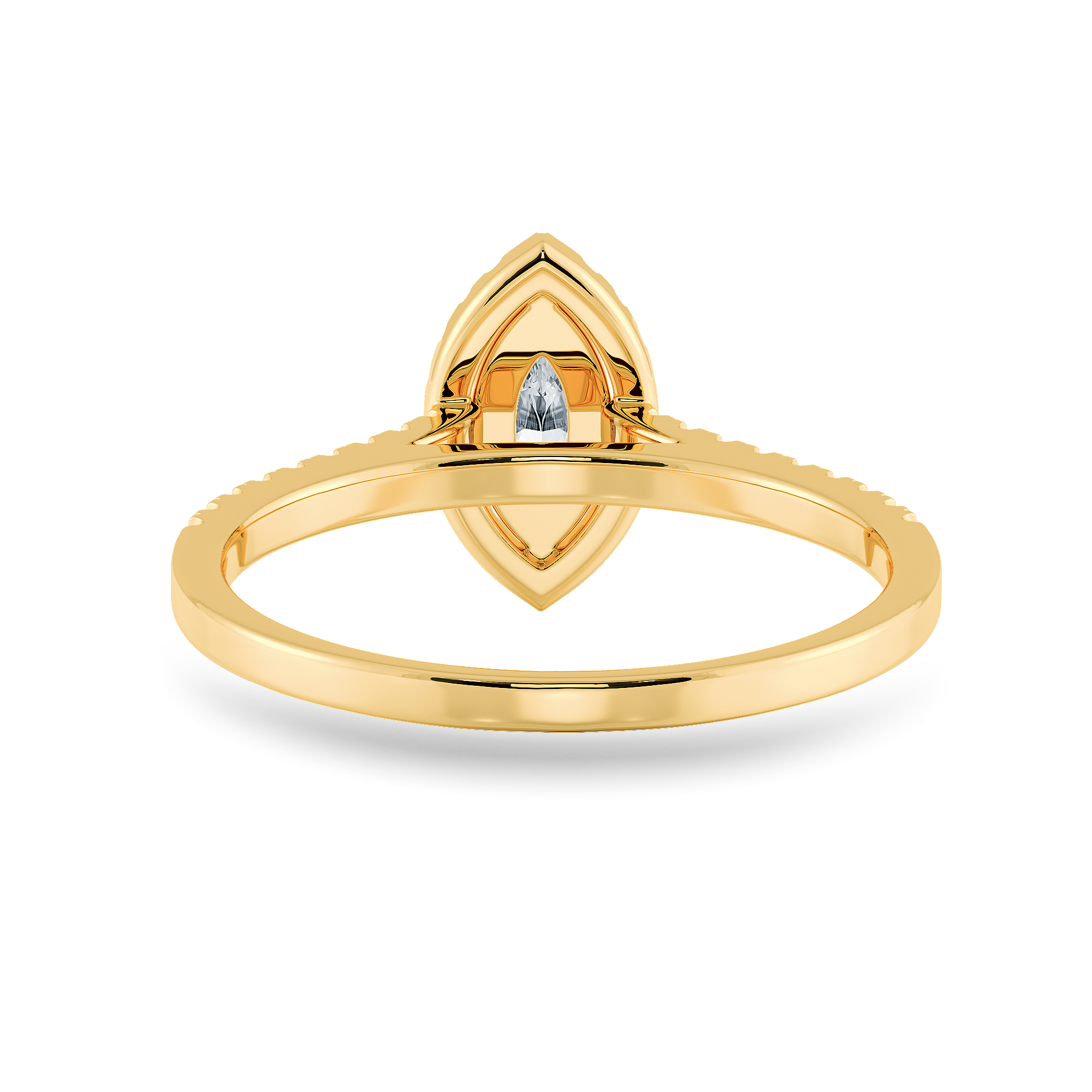 70-Pointer Marquise Cut Solitaire Halo Diamond Shank 18K Yellow Gold Ring JL AU 1201Y-B   Jewelove.US