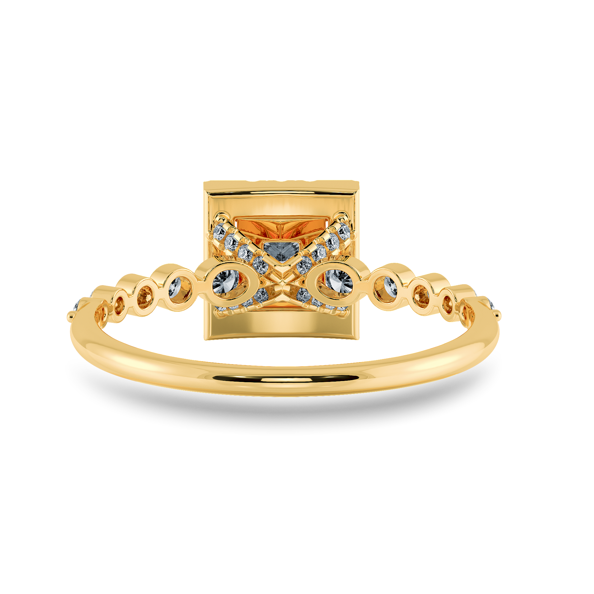 0.20cts. Princess Cut Solitaire Halo Diamond Accents 18K Yellow Gold Ring JL AU 2003Y-C   Jewelove.US