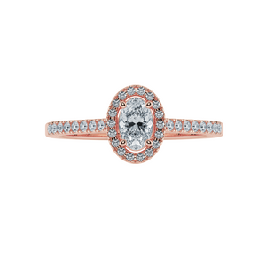 0.30cts. Oval Cut Solitaire Halo Diamond Shank 18K Rose Gold Ring JL AU 1199R   Jewelove.US