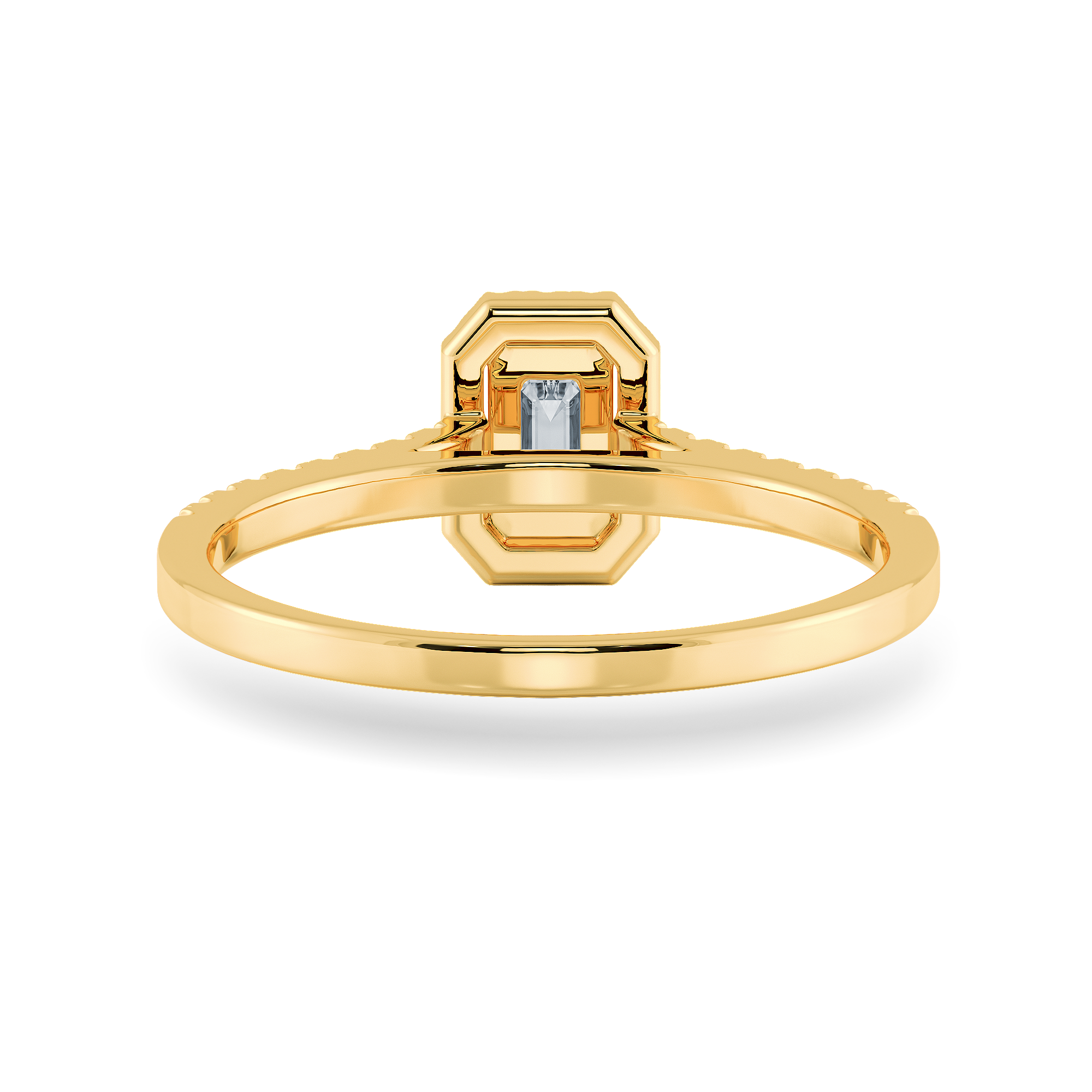 0.30cts. Emerald Cut Solitaire Halo Diamond Shank 18K Yellow Gold Ring JL AU 1197Y   Jewelove.US