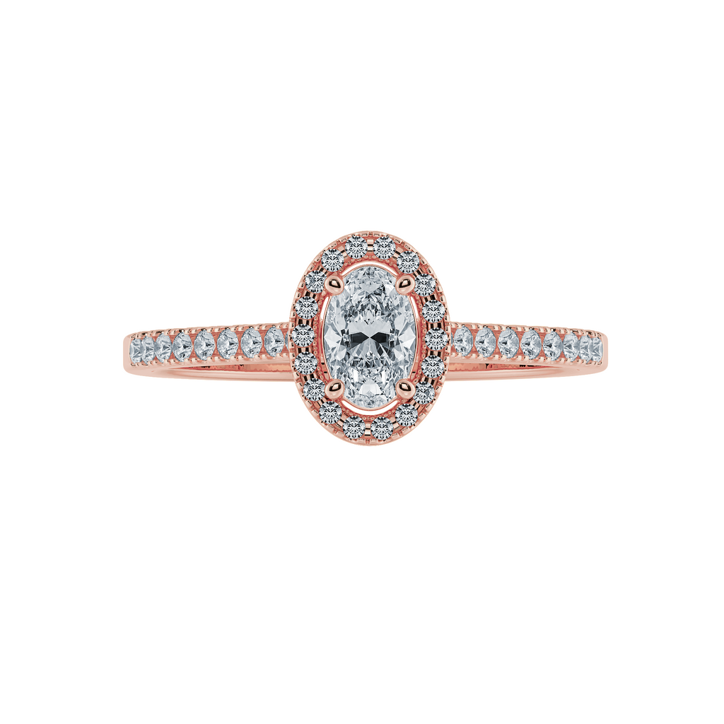 0.50cts. Oval Cut Solitaire Halo Diamond Shank 18K Rose Gold Ring JL AU 1199R-A   Jewelove.US
