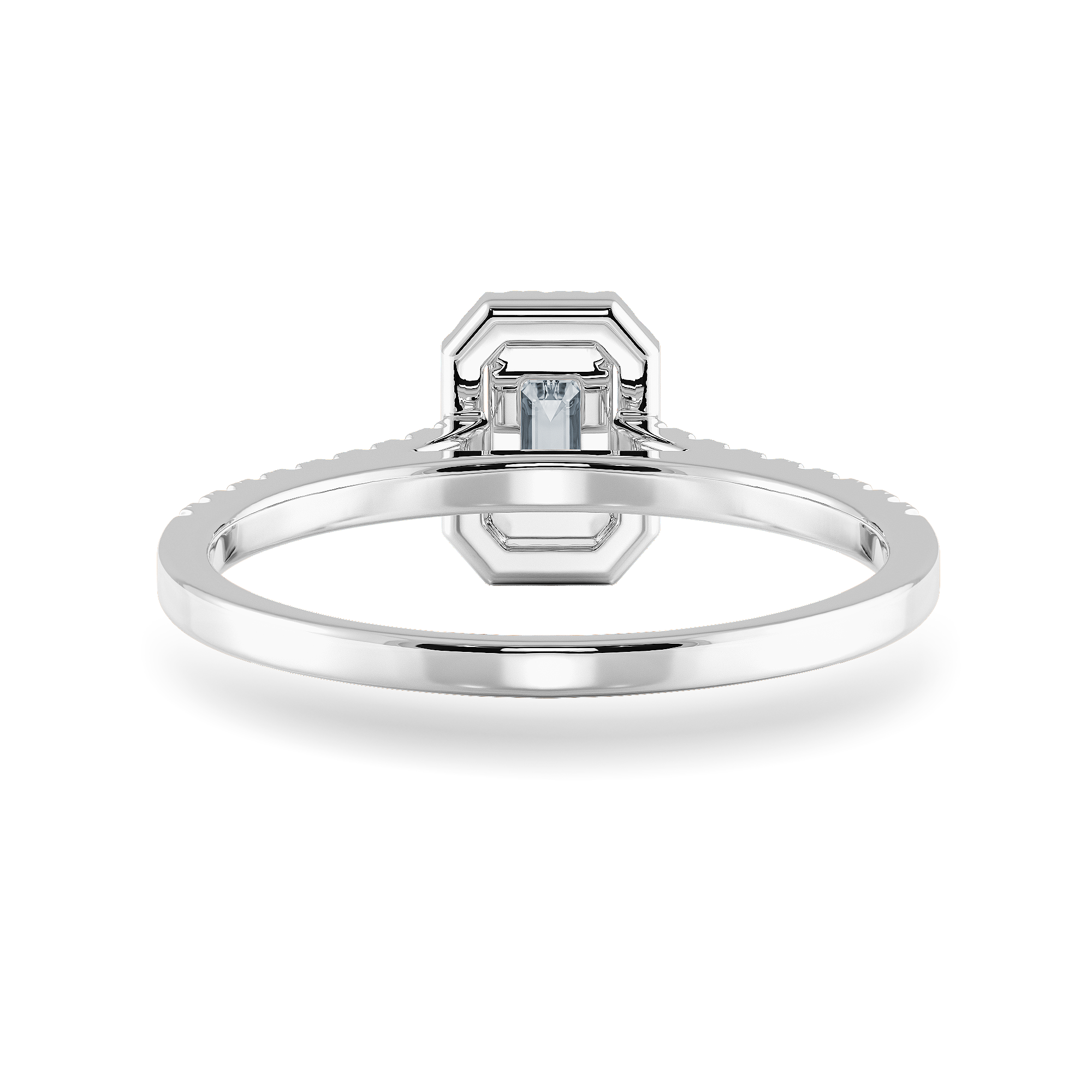 0.30cts Emerald Cut Solitaire Halo Diamond Shank Platinum Ring JL PT 1197   Jewelove.US
