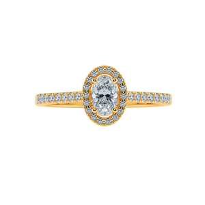 0.50cts. Oval Cut Solitaire Halo Diamond Shank 18K Yellow Gold Ring JL AU 1199Y-A   Jewelove.US