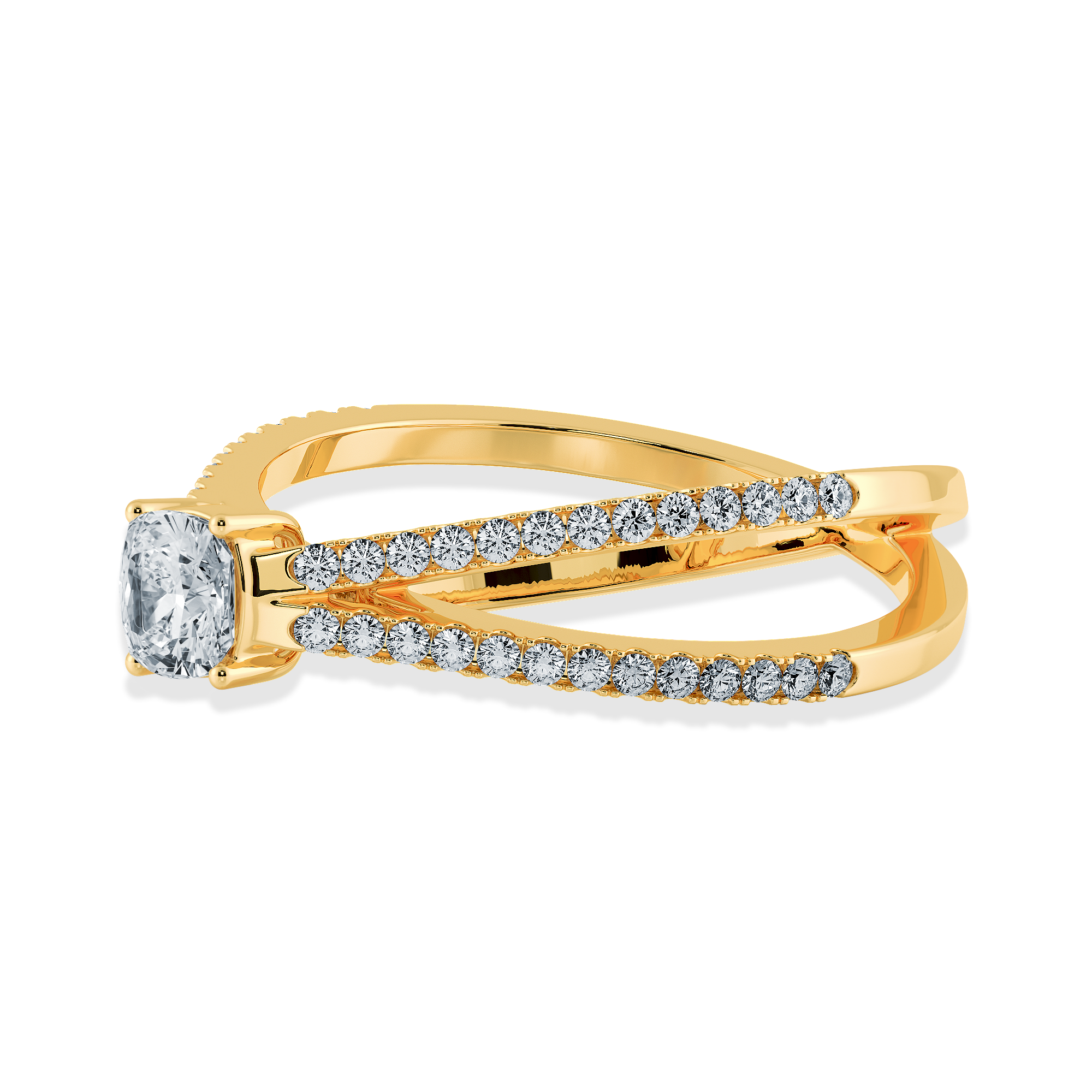 0.50cts. Cushion Cut Solitaire Diamond Split Shank 18K Yellow Gold Ring JL AU 1171Y-A   Jewelove.US