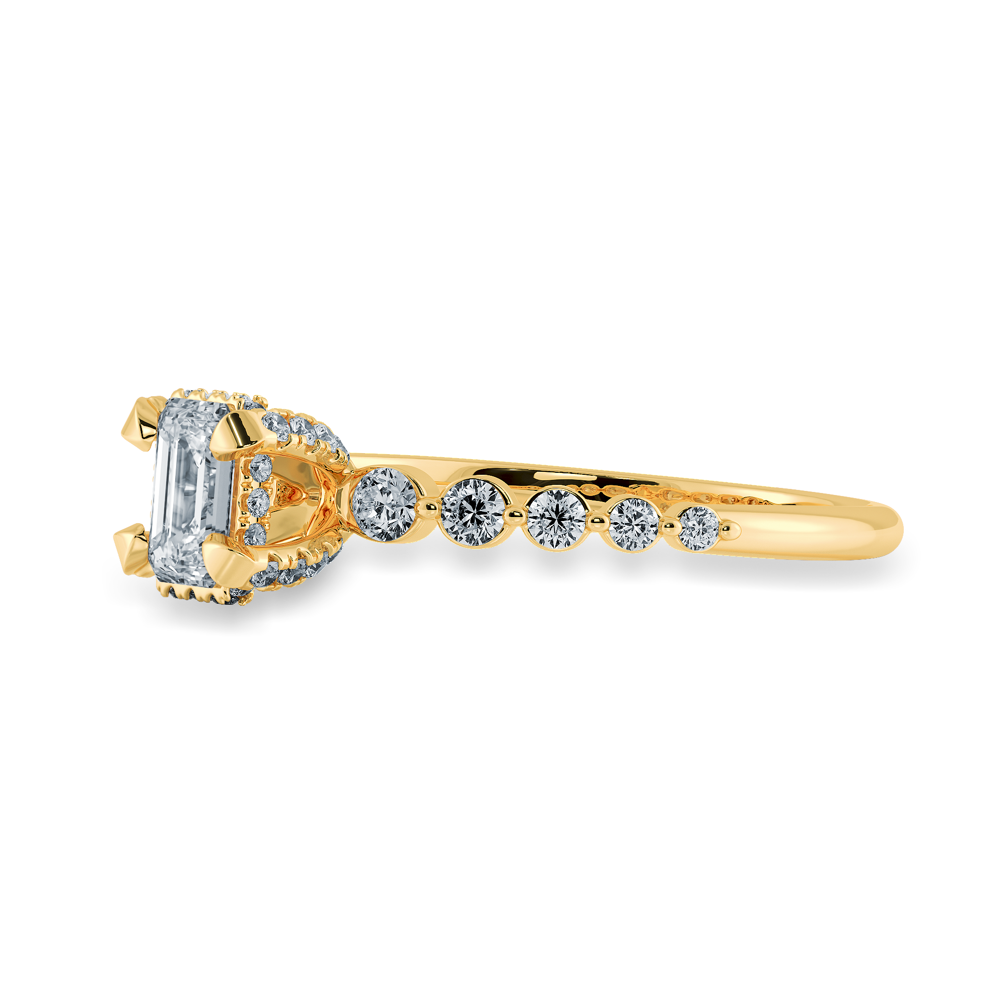 0.70cts. Emerald Cut Solitaire Halo Diamond Accents 18K Yellow Gold Ring JL AU 2006Y-B   Jewelove.US