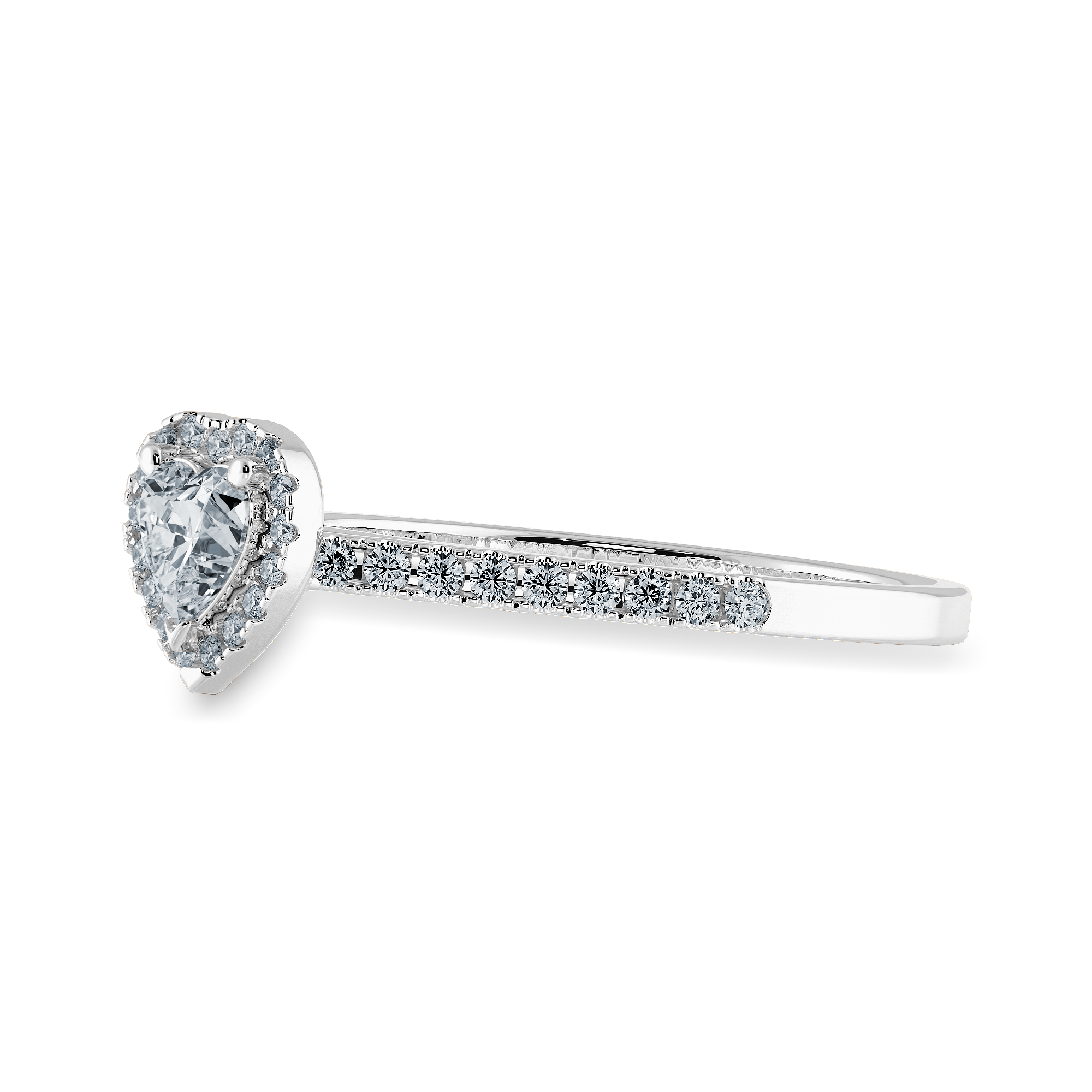 0.50cts Heart Cut Solitaire Halo Diamond Shank Platinum Ring JL PT 1198-A   Jewelove.US