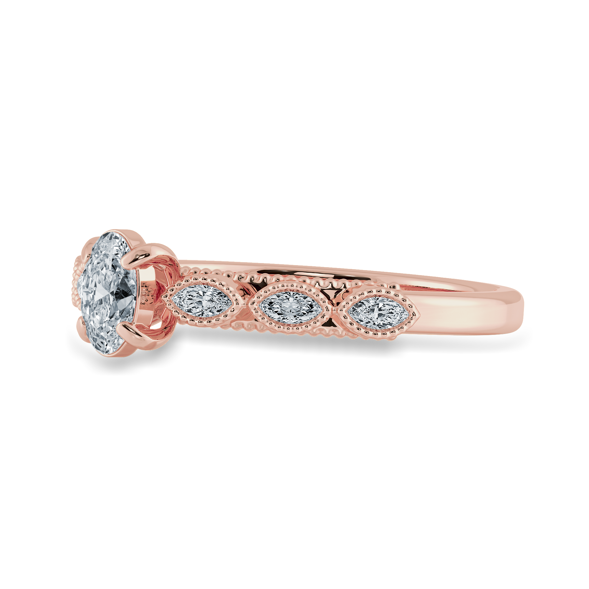0.70cts. Oval Cut Solitaire with Marquise Cut Diamond Accents 18K Rose Gold Ring JL AU 2017R-B   Jewelove.US