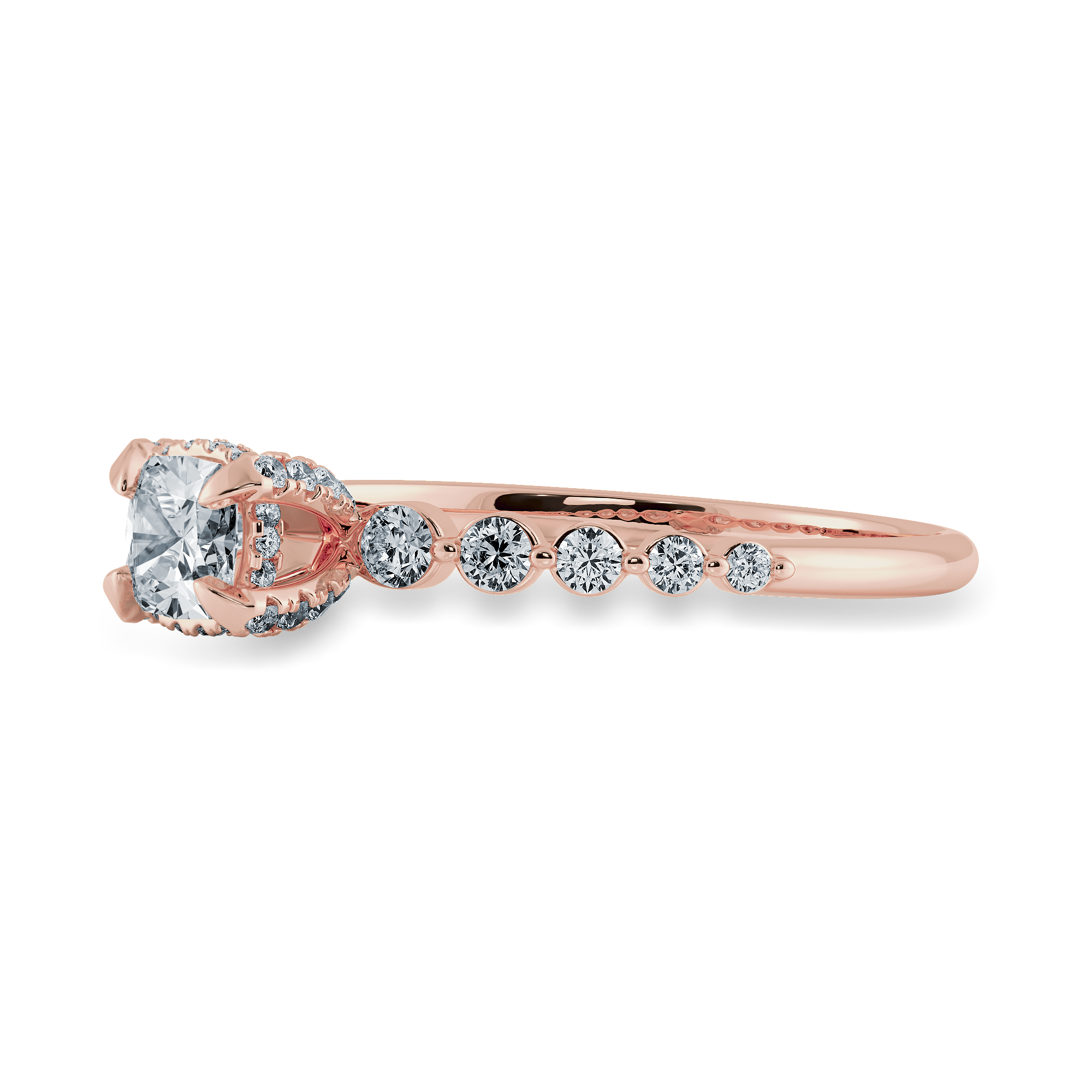 0.50cts. Cushion Cut Solitaire Halo Diamond Accents 18K Rose Gold Ring JL AU 2005R-A   Jewelove.US