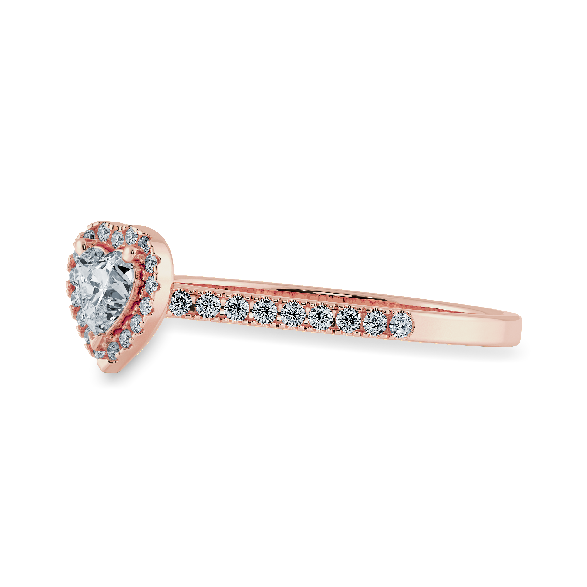 0.70cts. Heart Cut Solitaire Halo Diamond Shank 18K Rose Gold Ring JL AU 1198R-B   Jewelove.US