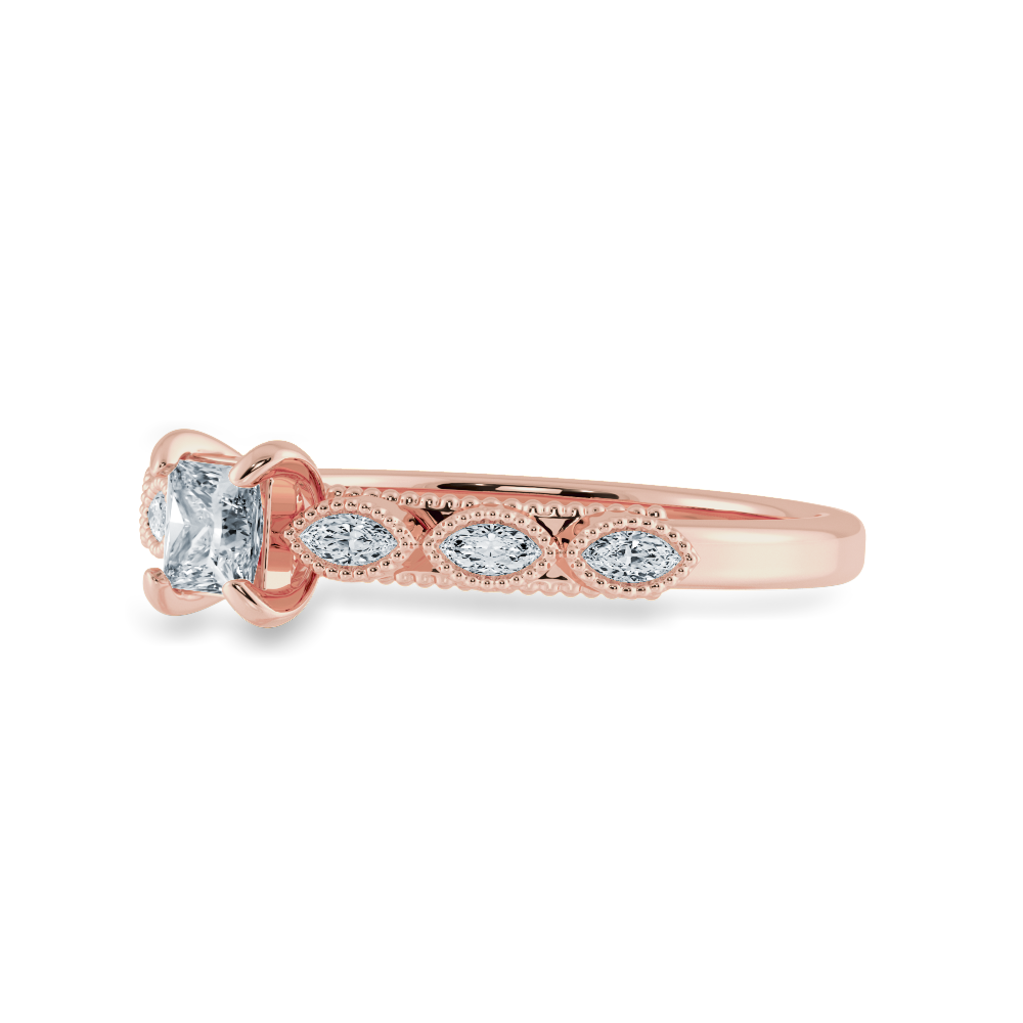 0.20cts. Princess Cut Solitaire with Marquise Diamond Accents 18K Rose Gold Ring JL AU 2012R-C   Jewelove.US