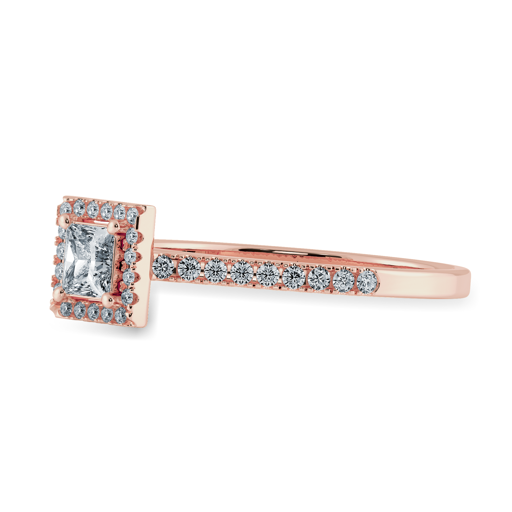 0.30cts. Princess Cut Solitaire Diamond Square Halo Shank Shank 18K Rose Gold Ring JL AU 1194R   Jewelove.US