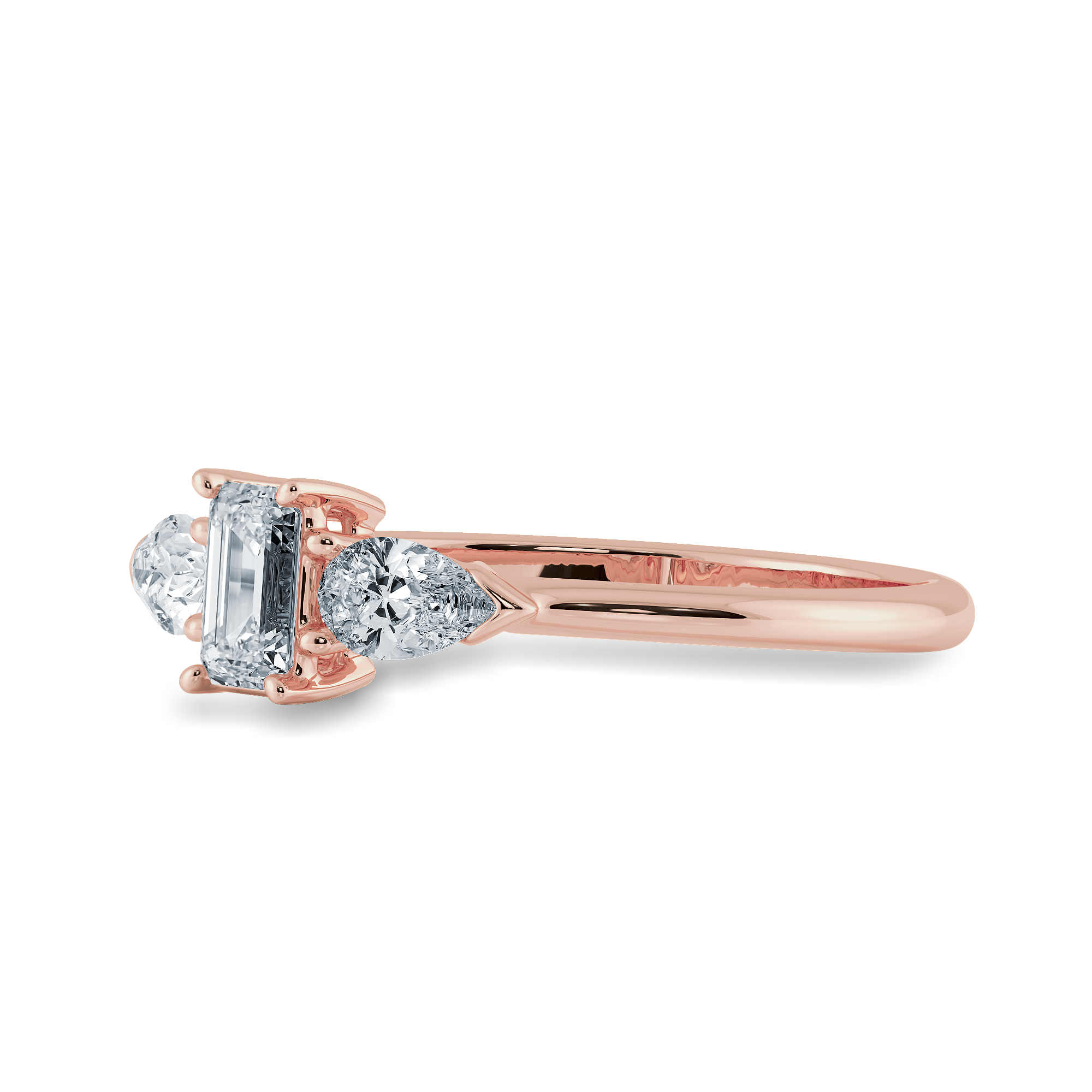 0.30cts. Emerald Cut Solitaire with Pear Cut Diamond Accents 18K Rose Gold Solitaire Ring JL AU 1204R   Jewelove.US