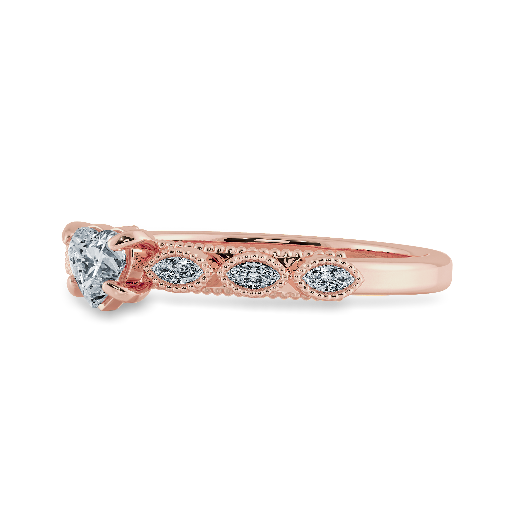 0.70cts. Heart Cut Solitaire with Marquise Cut Diamond Accents 18K Rose Gold Ring JL AU 2016R-B   Jewelove.US