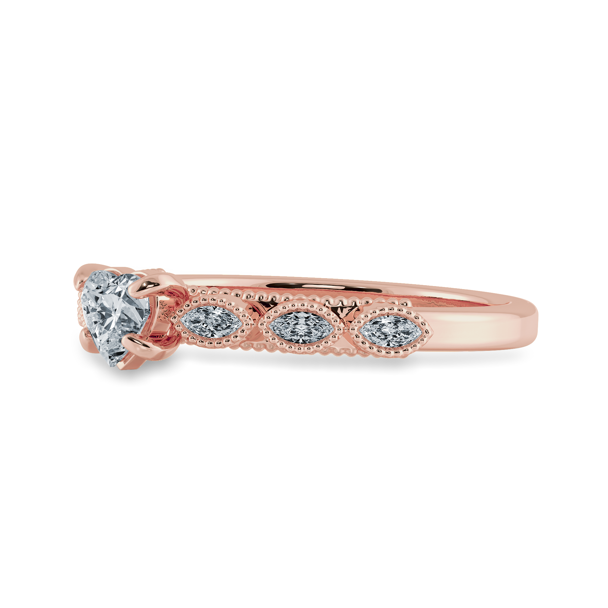 0.30cts. Heart Cut Solitaire with Marquise Cut Diamond Accents 18K Rose Gold Ring JL AU 2016R   Jewelove.US