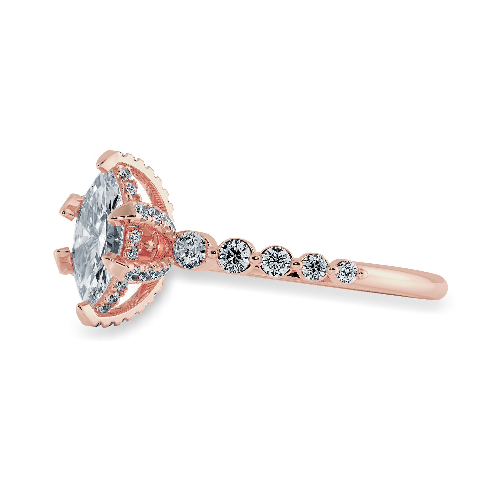 0.50cts. Marquise Cut Solitaire Halo Diamond Shank 18K Rose Gold Ring JL AU 2010R-A   Jewelove.US