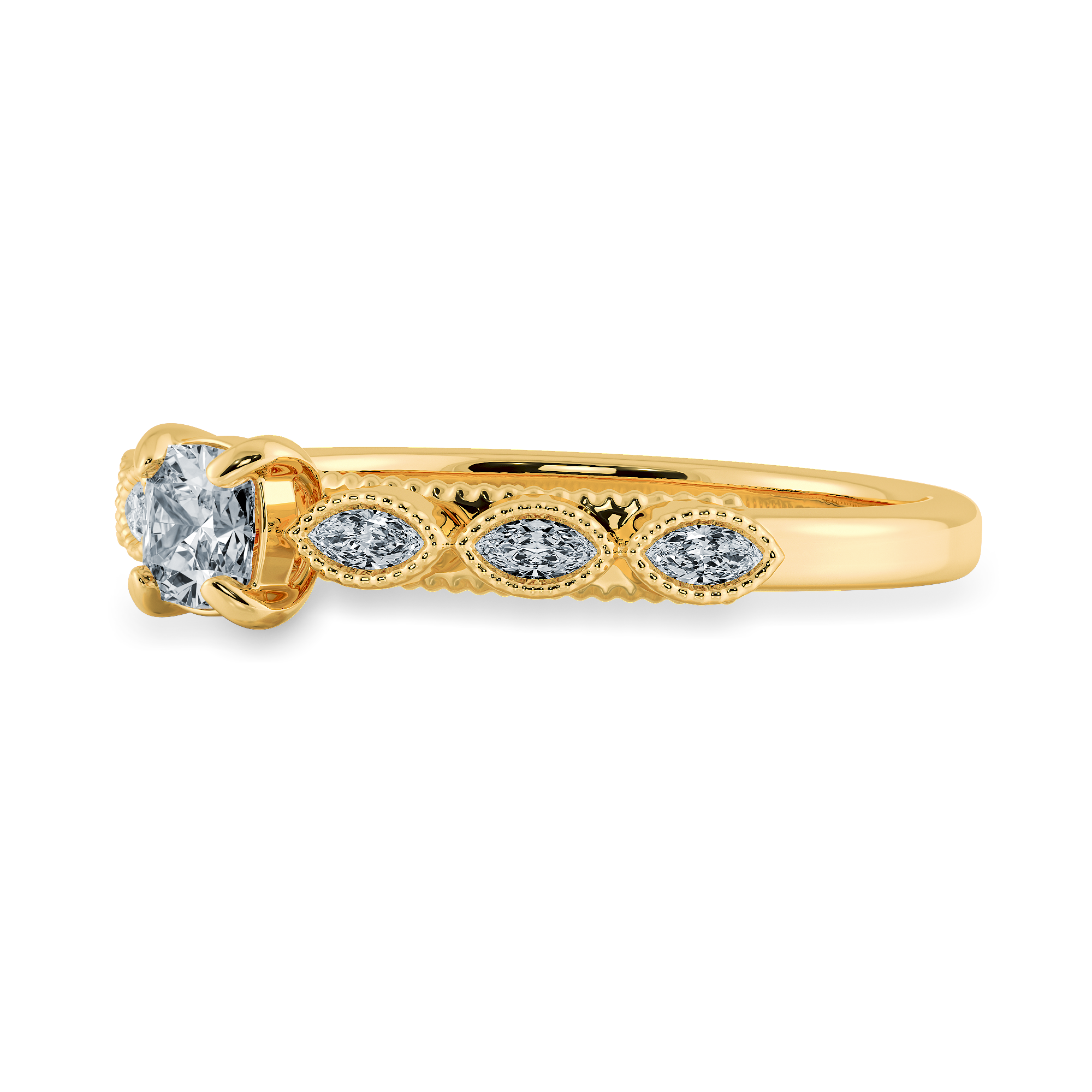 0.30cts. Cushion Cut Solitaire with Marquise Cut Diamond Accents 18K Yellow Gold Ring JL AU 2013Y   Jewelove.US