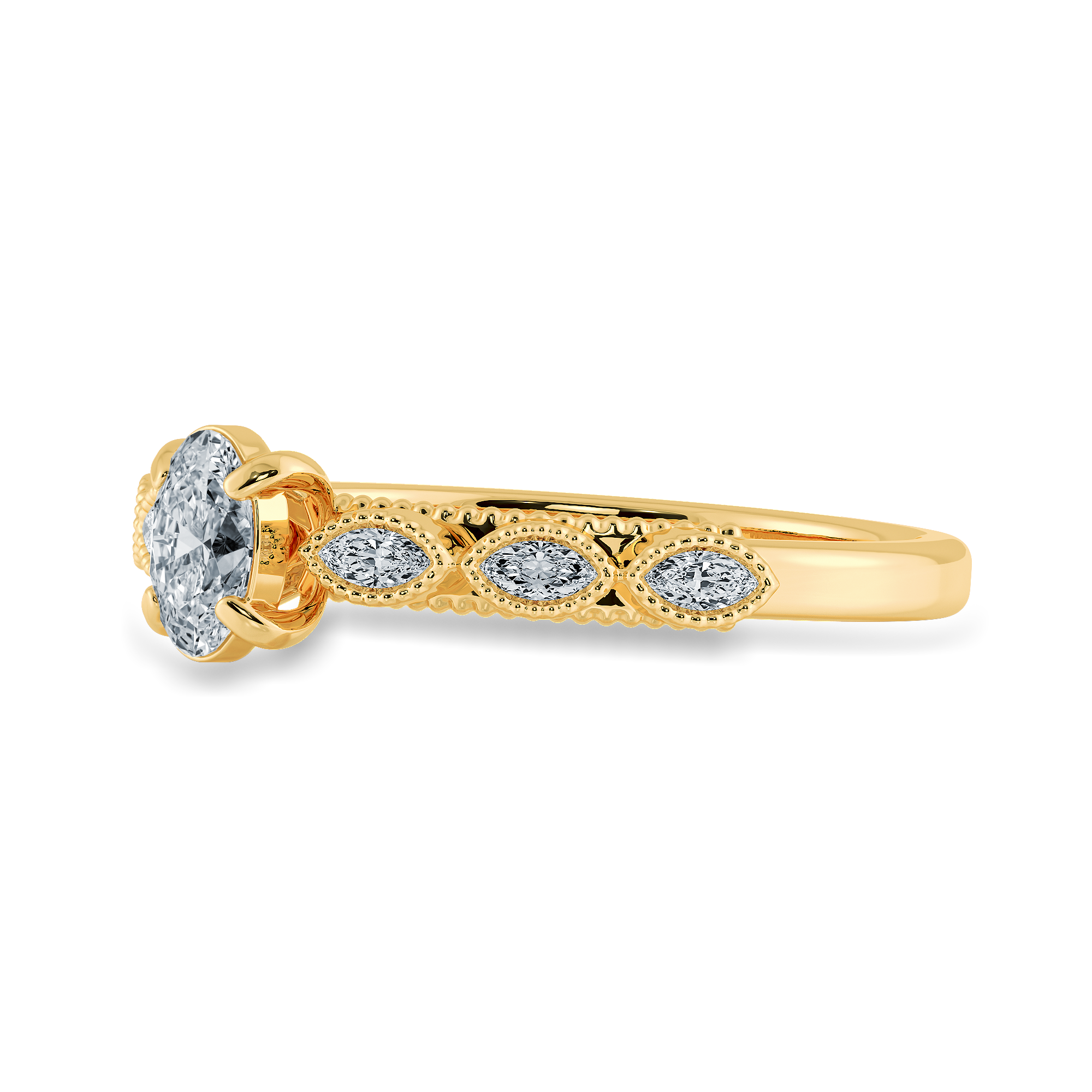 0.50cts. Oval Cut Solitaire Marquise Cut Diamond Accents 18K Yellow Gold Ring JL AU 2017Y-A   Jewelove.US