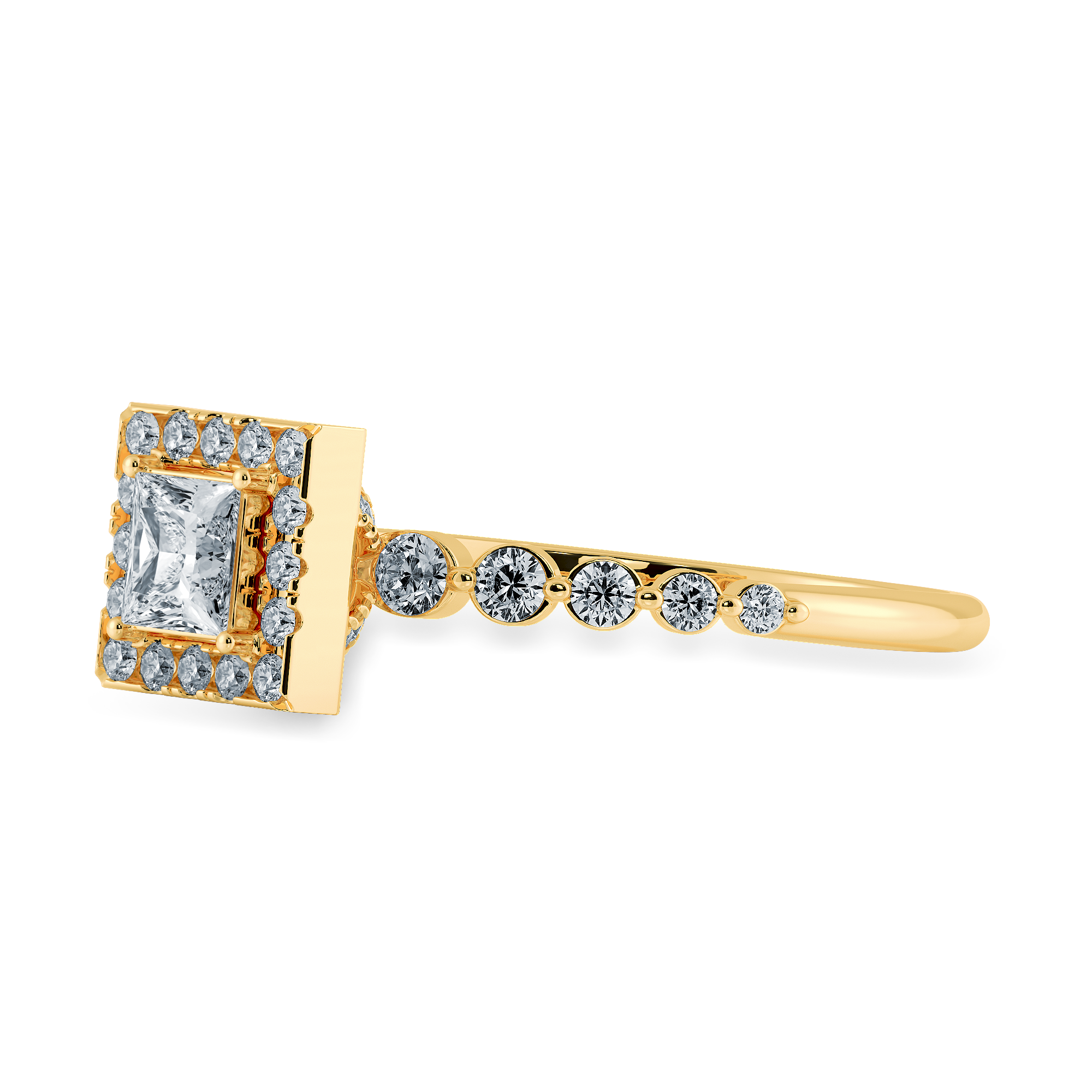 0.20cts. Princess Cut Solitaire Halo Diamond Accents 18K Yellow Gold Ring JL AU 2003Y-C   Jewelove.US