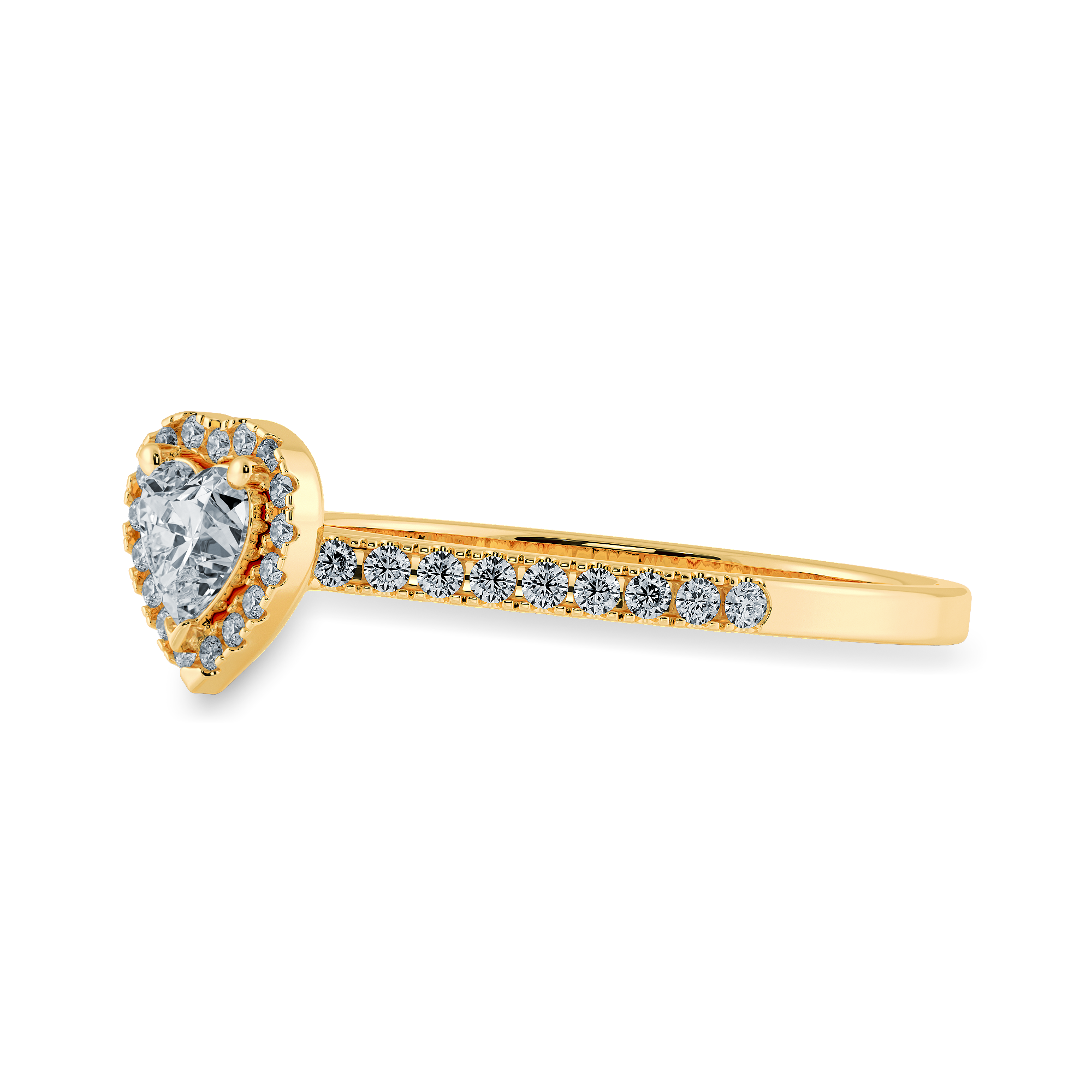 0.30cts. Heart Cut Solitaire Halo Diamond Shank 18K Yellow Gold Ring JL AU 1198Y   Jewelove.US