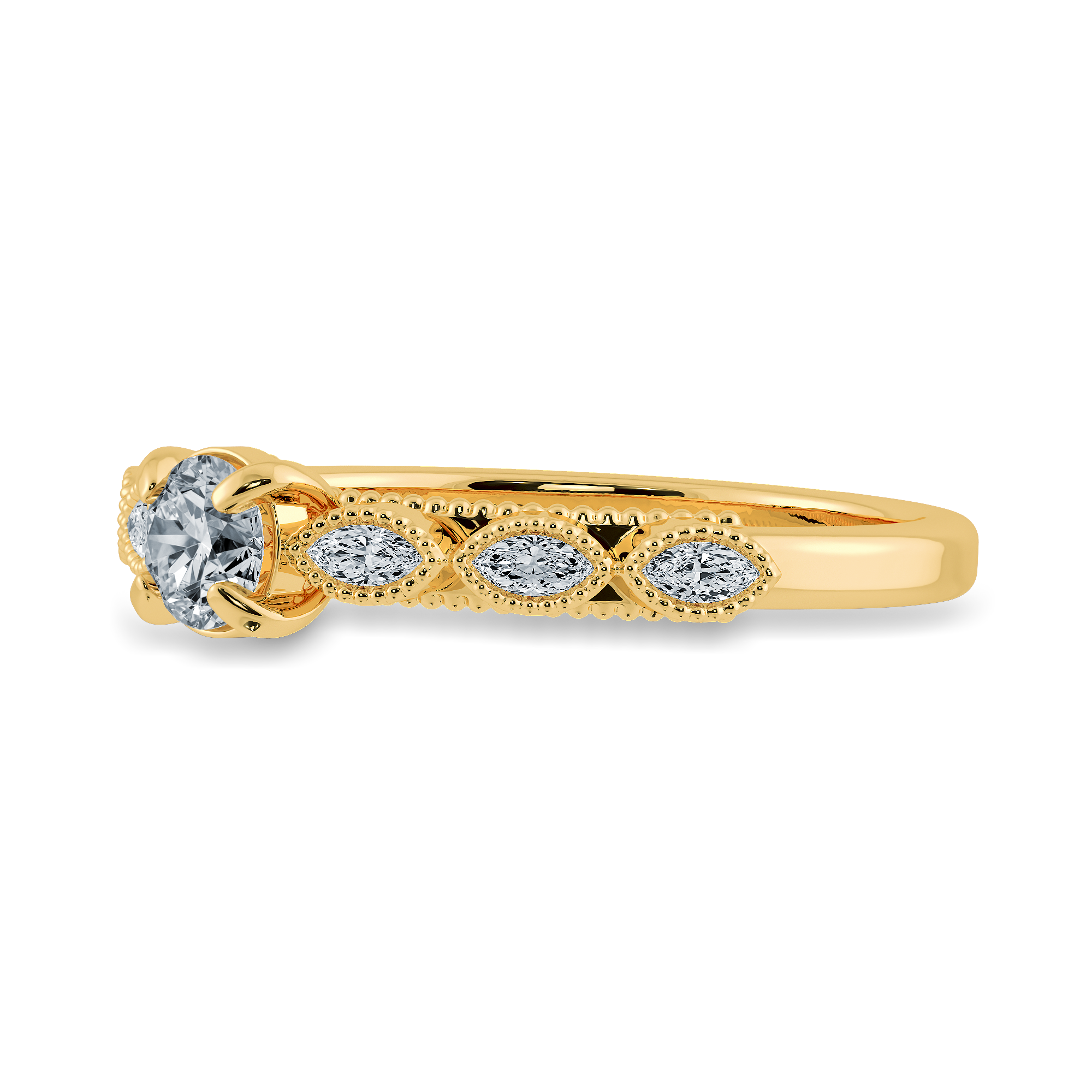 0.20cts. Solitaire with Marquise Cut Diamond Accents 18K Yellow Gold Ring JL AU 2011Y-C   Jewelove.US