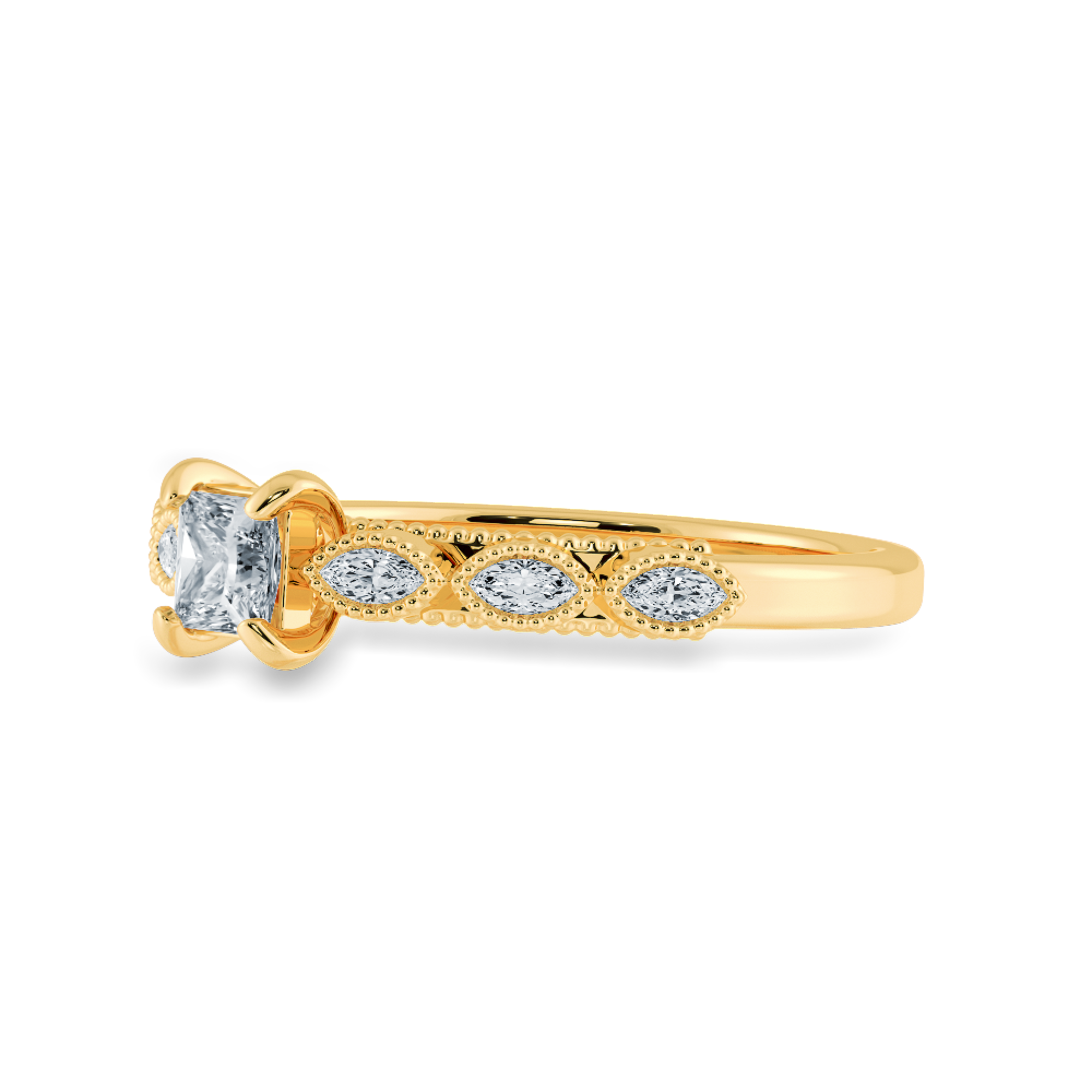 0.20cts. Princess Cut Solitaire with Marquise Cut Diamond Accents 18K Yellow Gold Ring JL AU 2012Y-C   Jewelove.US