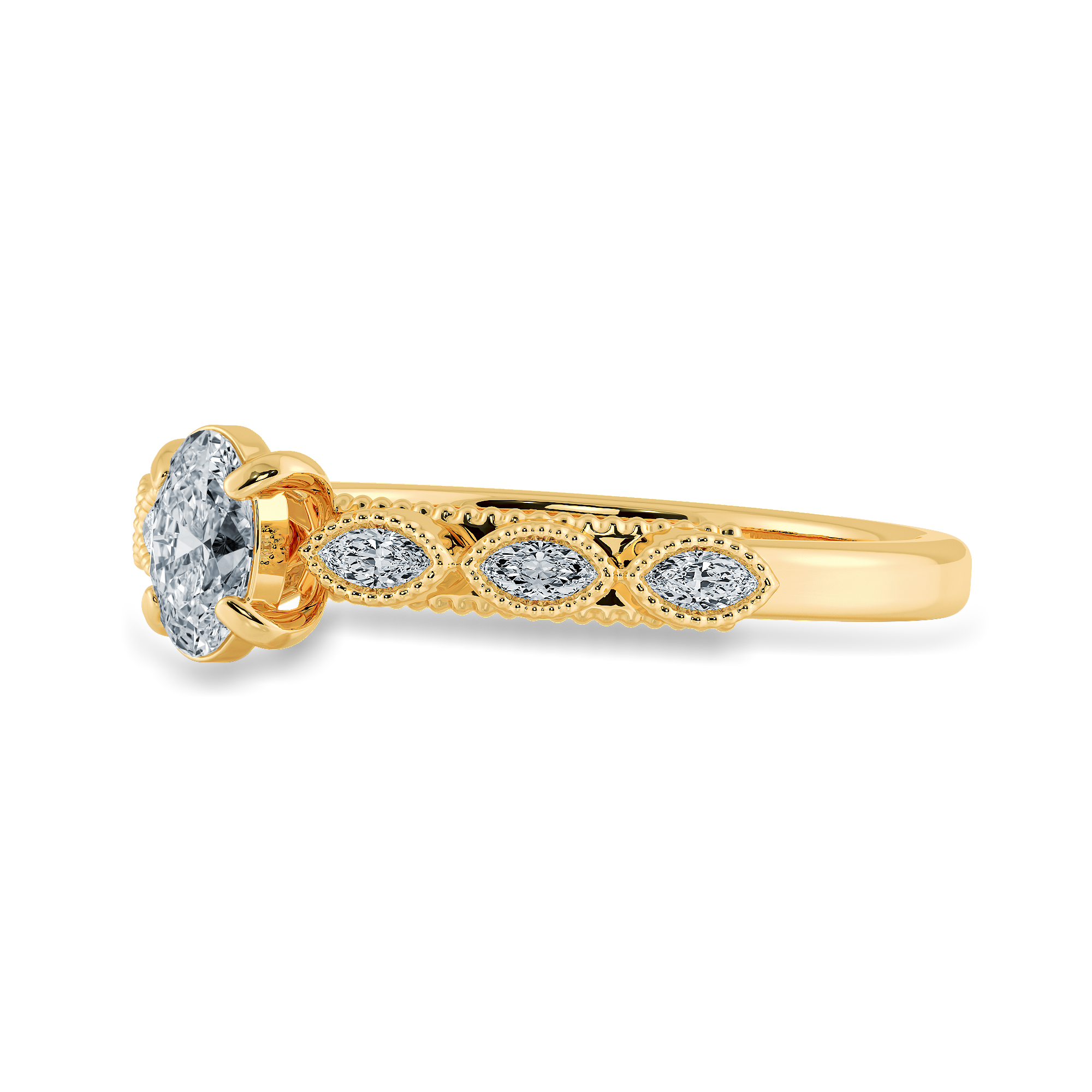 0.70cts. Oval Cut Solitaire Marquise Cut Diamond Accents 18K Yellow Gold Ring JL AU 2017Y-B   Jewelove.US