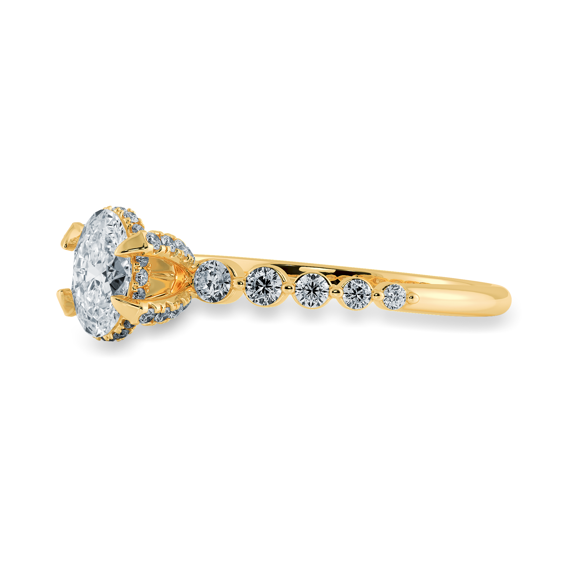 0.50cts. Oval Cut Solitaire Halo Diamond Accents 18K Yellow Gold Ring JL AU 2008Y-A   Jewelove.US