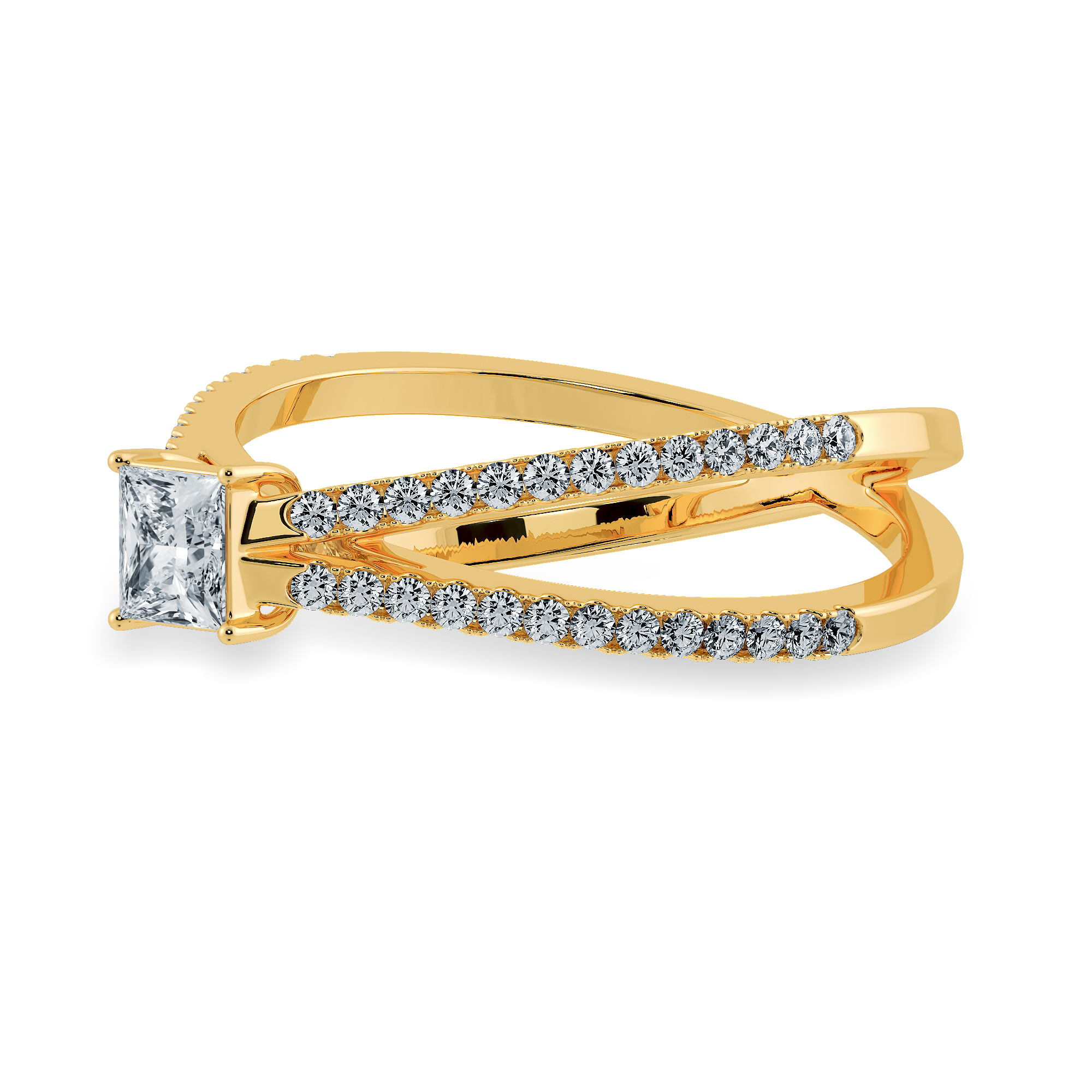 0.50cts. Princess Cut Solitaire Diamond Split Shank 18K Yellow Gold Ring JL AU 1170Y-A   Jewelove.US