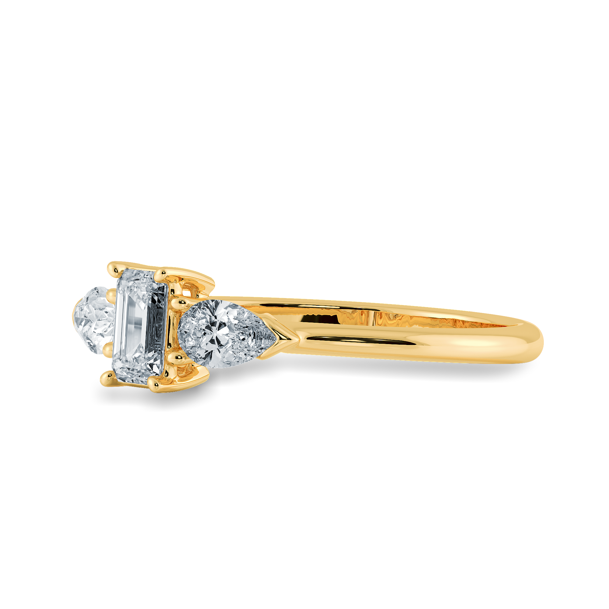 0.30cts. Emerald Cut Solitaire with Pear Cut Diamond Accents 18K Yellow Gold Ring JL AU 1204Y   Jewelove.US