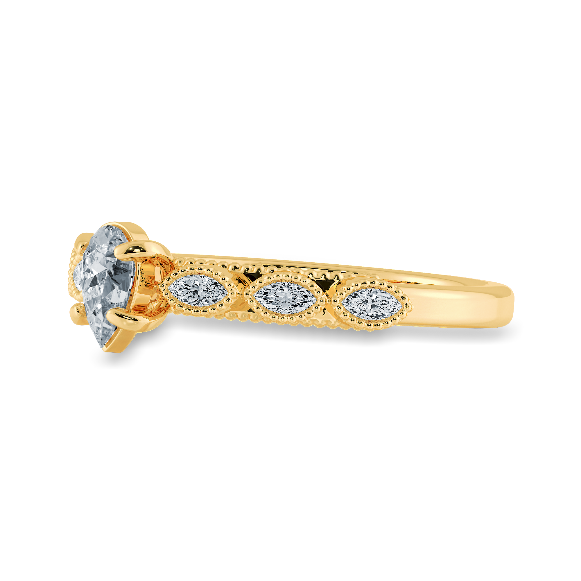 0.70cts. Pear Cut Solitaire with Marquise Cut Diamond Shank 18K Yellow Gold Ring JL AU 2018Y-B   Jewelove.US