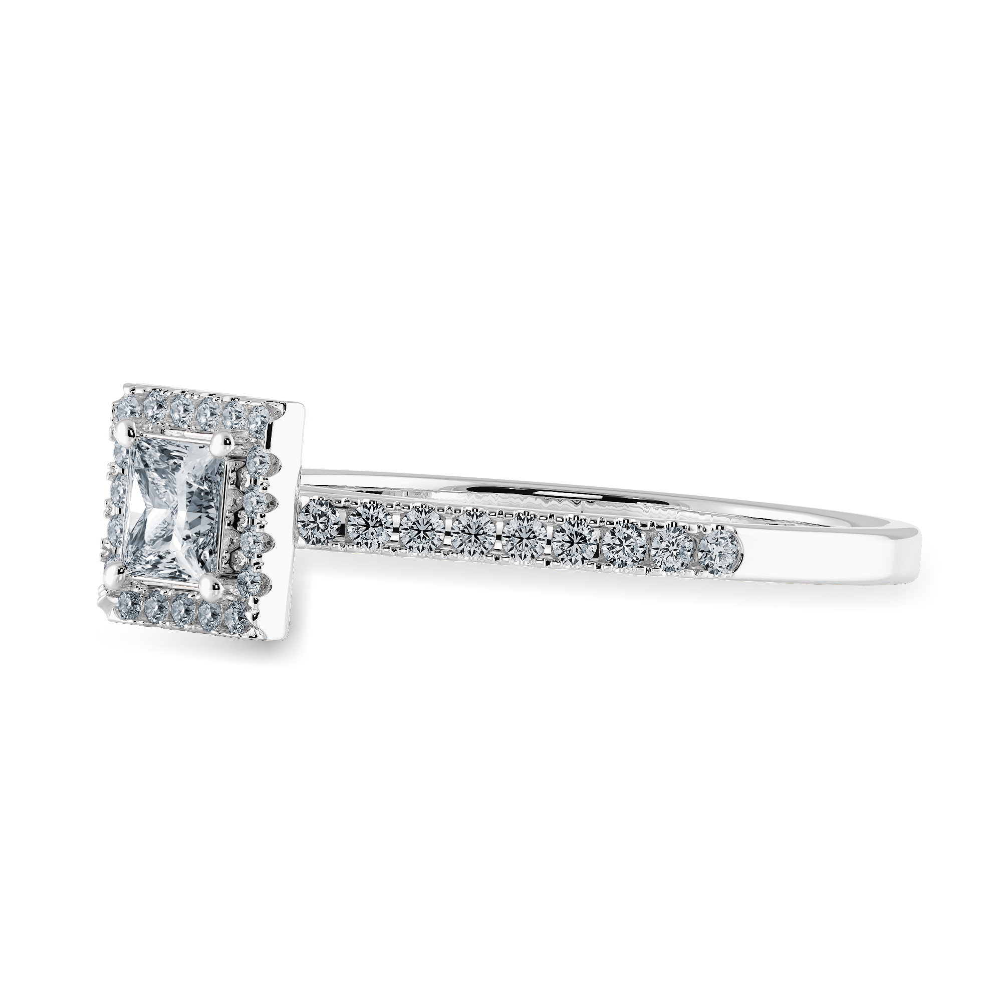 0.70cts Princess Cut Solitaire Diamond Square Halo Shank Platinum Ring JL PT 1194-B   Jewelove.US