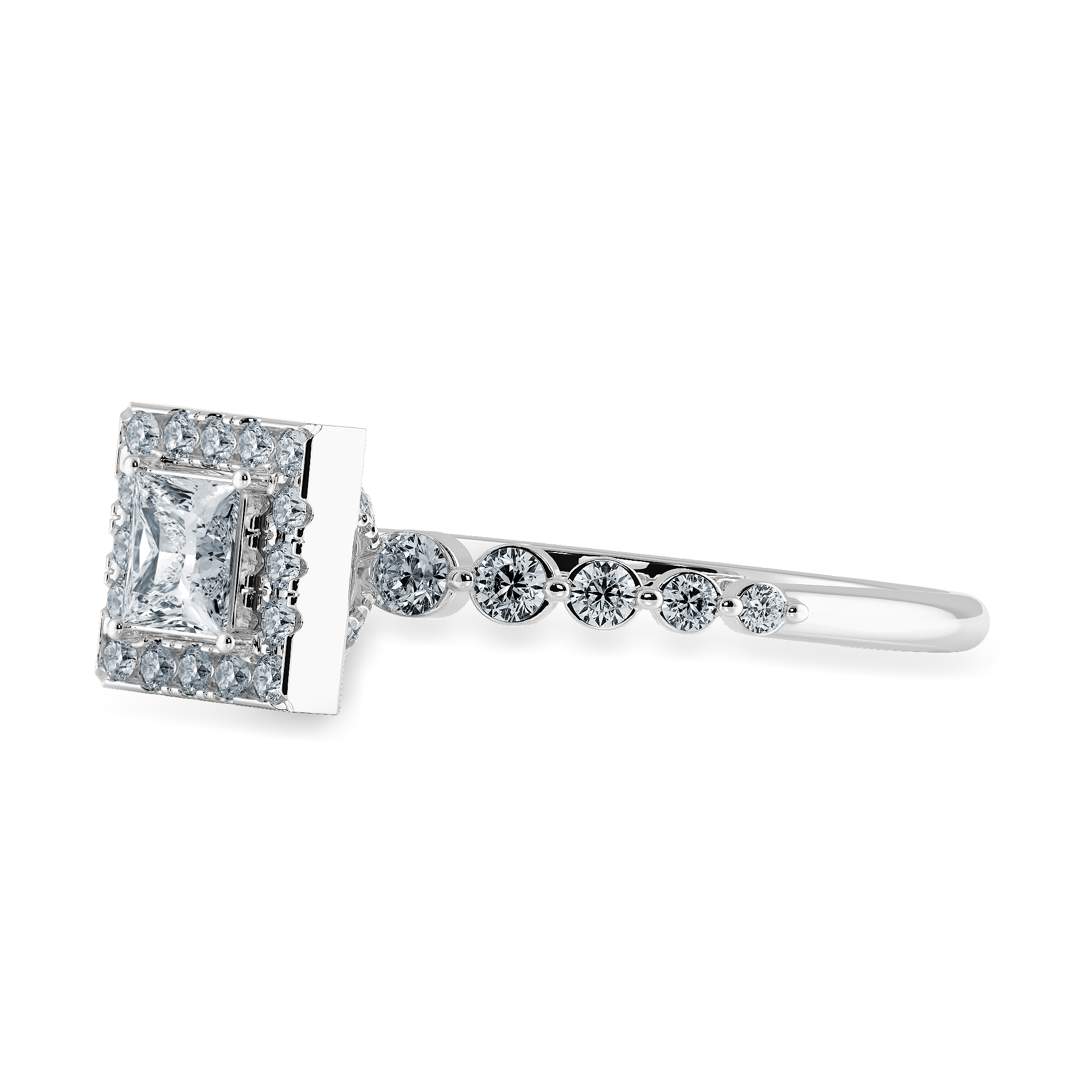 0.50cts Princess Cut Solitaire Halo Diamond Accents Platinum Ring JL PT 2003-A   Jewelove.US