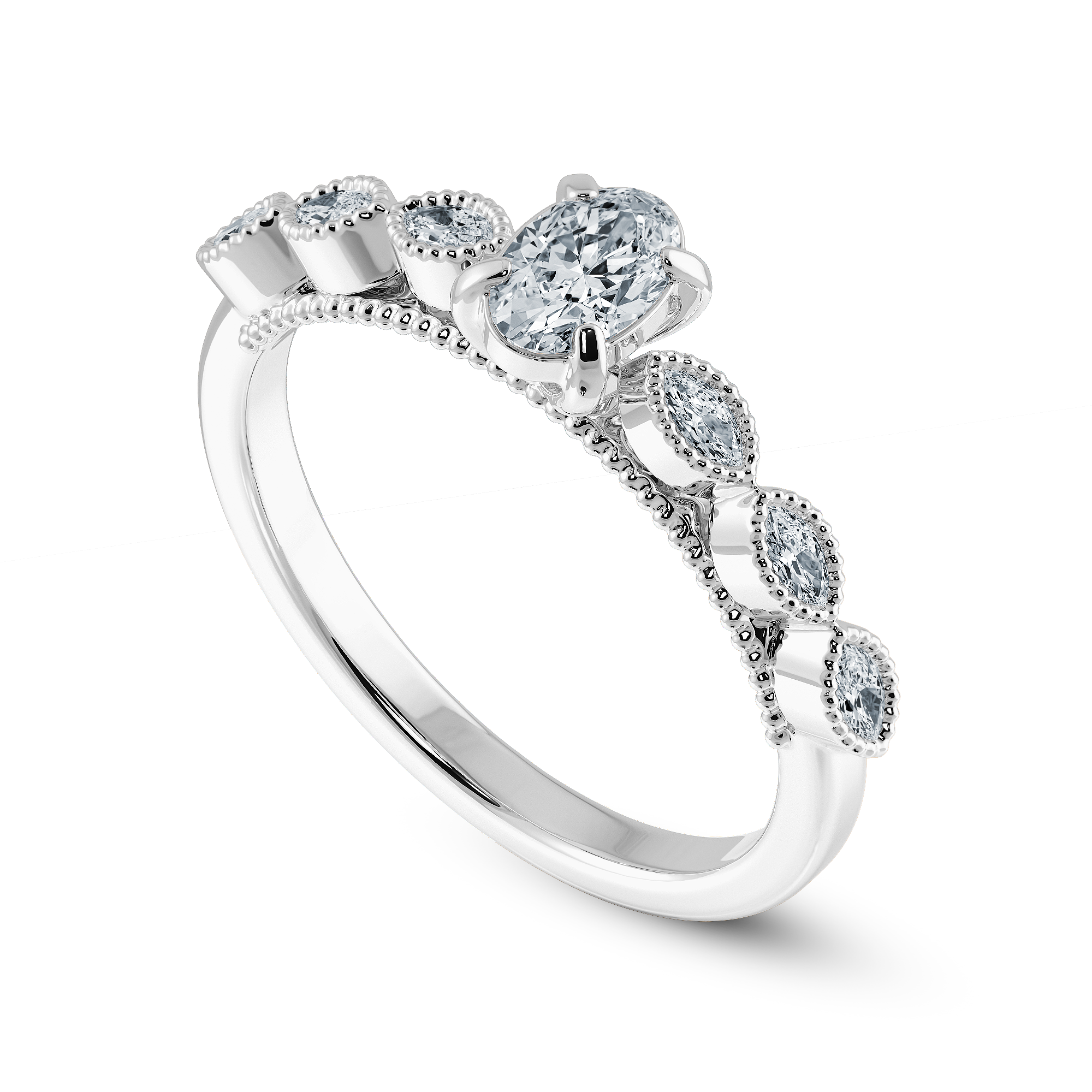 0.70cts Oval Cut Solitaire with Marquise Cut Diamond Accents Platinum Ring JL PT 2017-B   Jewelove.US