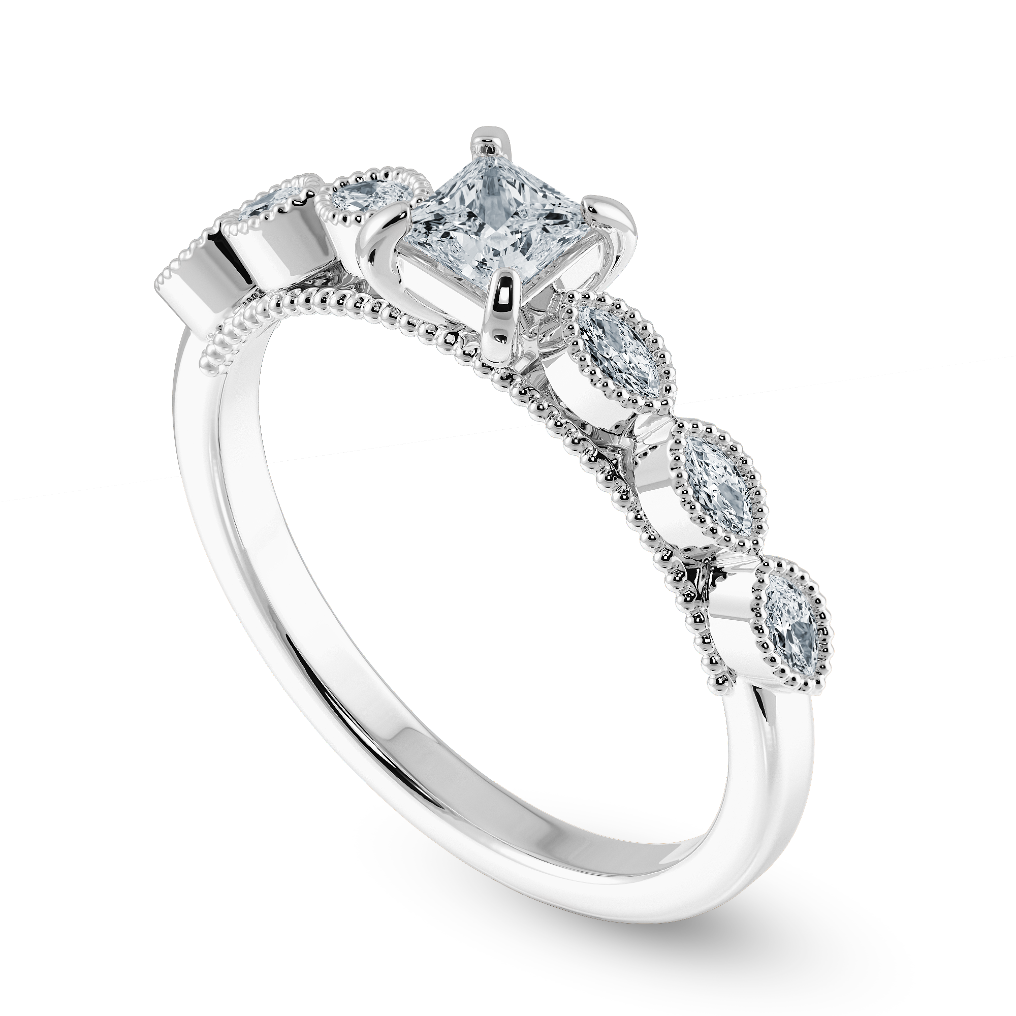 0.70cts Princess Cut Solitaire with Marquise Diamond Accents Platinum Ring JL PT 2012-B   Jewelove.US