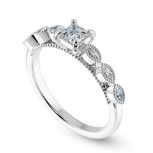 0.70cts Princess Cut Solitaire with Marquise Diamond Accents Platinum Ring JL PT 2012-B   Jewelove.US