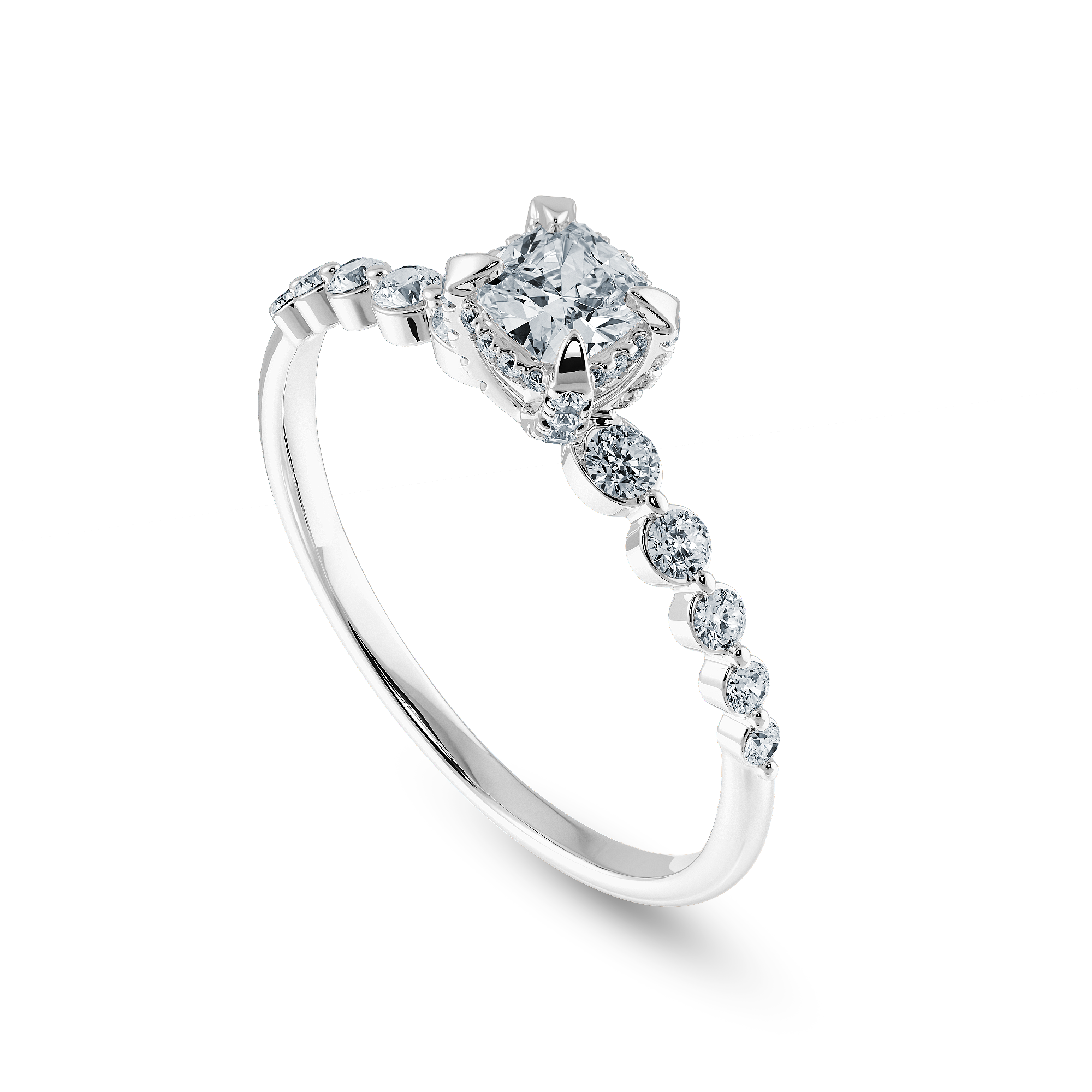 0.50cts. Cushion Cut Solitaire Halo Diamond Accents Platinum Engagement Ring JL PT 2005-A   Jewelove.US