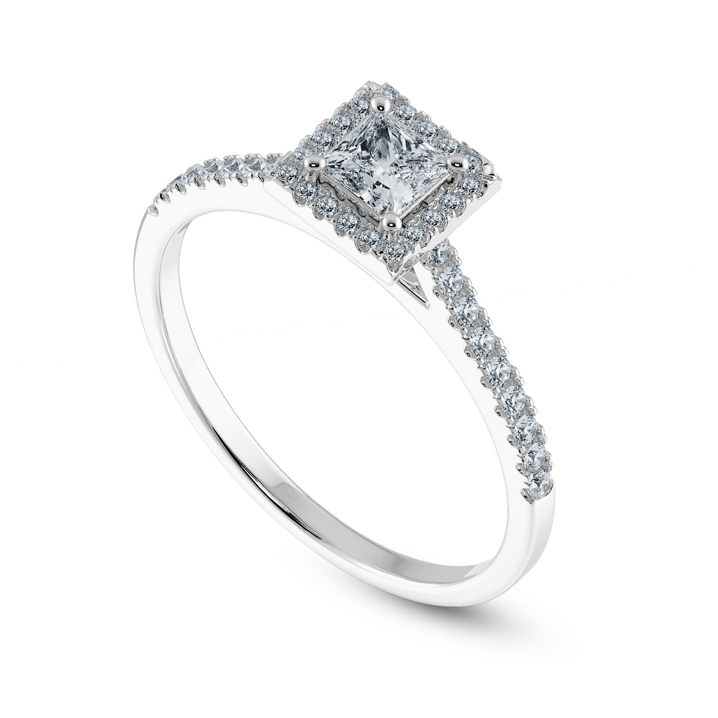 0.50cts Princess Cut Solitaire Diamond Square Halo Shank Platinum Ring JL PT 1194-A   Jewelove.US