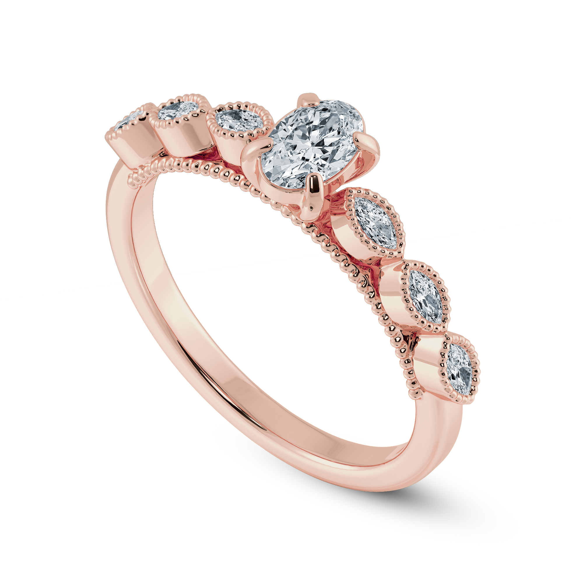 0.30cts. Oval Cut Solitaire with Marquise Cut Diamond Accents 18K Rose Gold Ring JL AU 2017R   Jewelove.US
