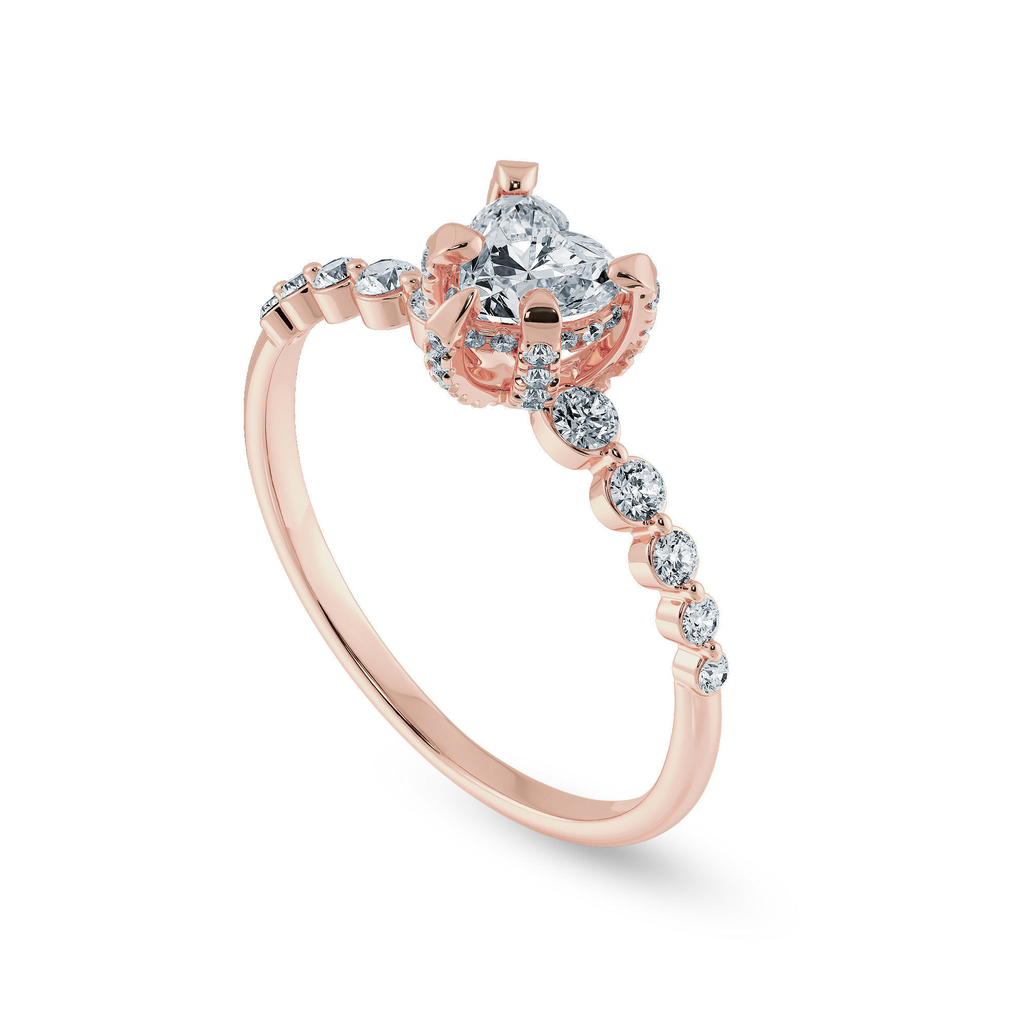 0.30cts. Heart Cut Solitaire Halo Diamond Accents 18K Rose Gold Ring JL AU 2007R   Jewelove.US