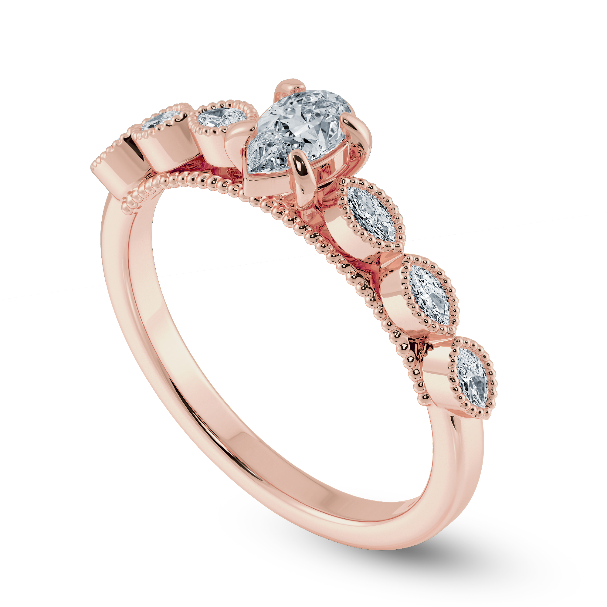 0.70cts. Pear Cut Solitaire with Marquise Cut Diamond Accents 18K Rose Gold Ring JL AU 2018R-B   Jewelove.US