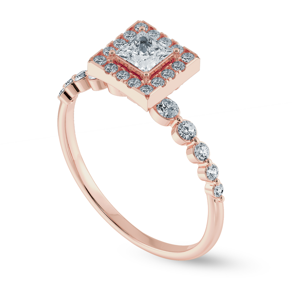 0.70cts. Princess Cut Solitaire Halo Diamond Accents 18K Rose Gold Ring JL AU 2003R-B   Jewelove.US