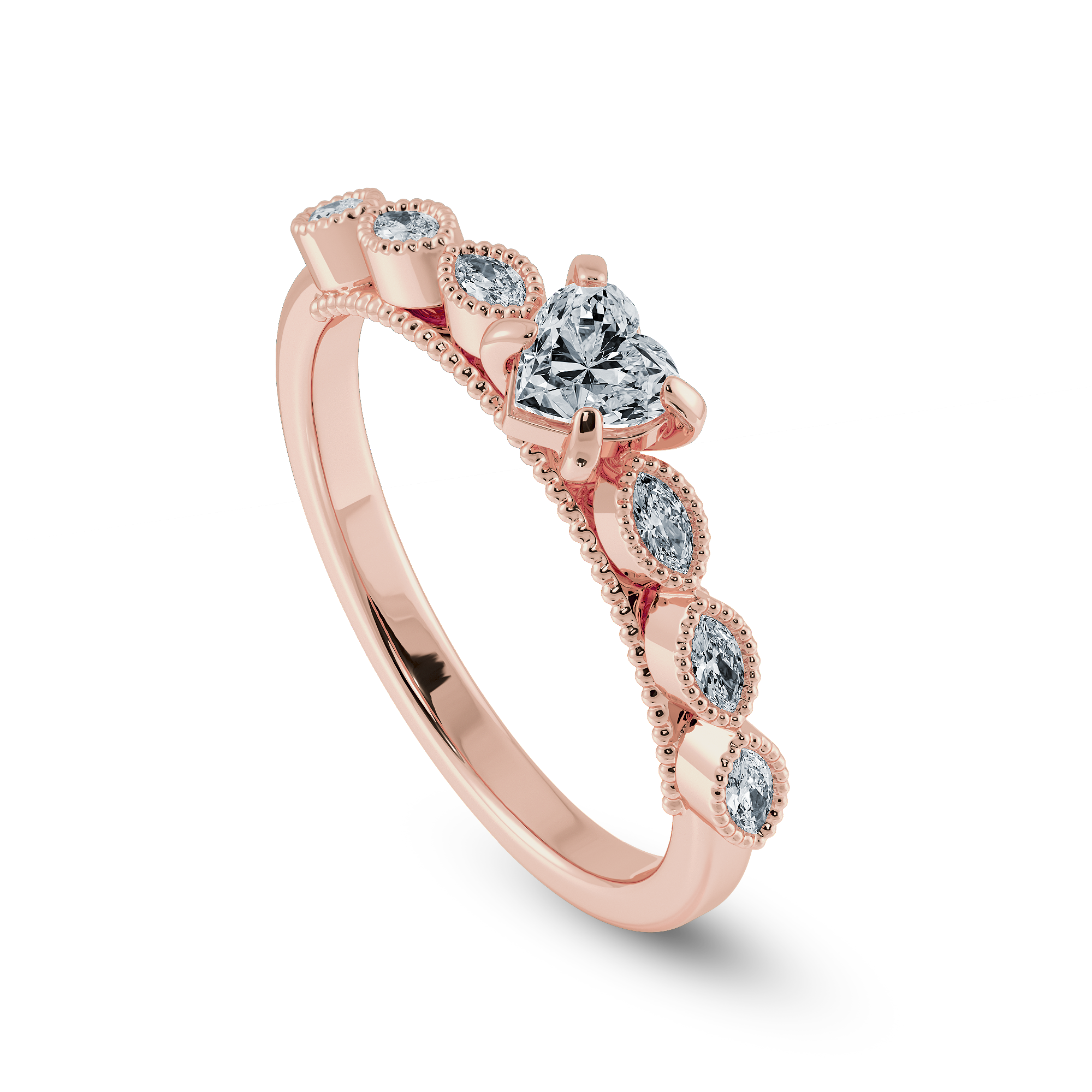 0.70cts. Heart Cut Solitaire with Marquise Cut Diamond Accents 18K Rose Gold Ring JL AU 2016R-B   Jewelove.US